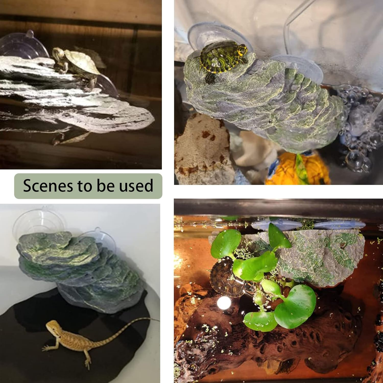 Turtle Basking Platform Reptile Climbing Shale Resin Step Ledge Stone Aquarium Ornament Rock Landscaping Decoration with Suction Cups for Frogs Newts Amphibians Lizard (Medium:8.2&rdquo;Lx3.3&rdquo;Wx3.1&rdquo;H) image number 2