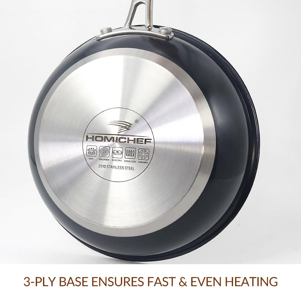 HOMICHEF Navy Gray 24 Cm Nickel Free Fry Pan Stainless Steel (No Toxic Non Stick Coating) - Induction Cookware Frying Pan - Noble Fry Pan Stainless Steel Wok Nickel Free Pans Skillets image number 3