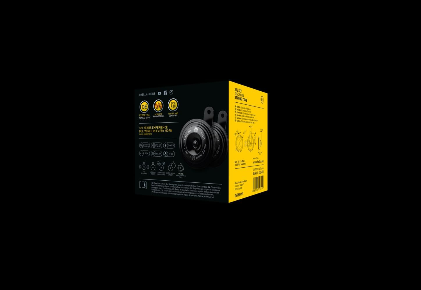 HELLA 011225871 Black 92Mm 12V BX Disc Horn Kit (Universal Fit) image number 1
