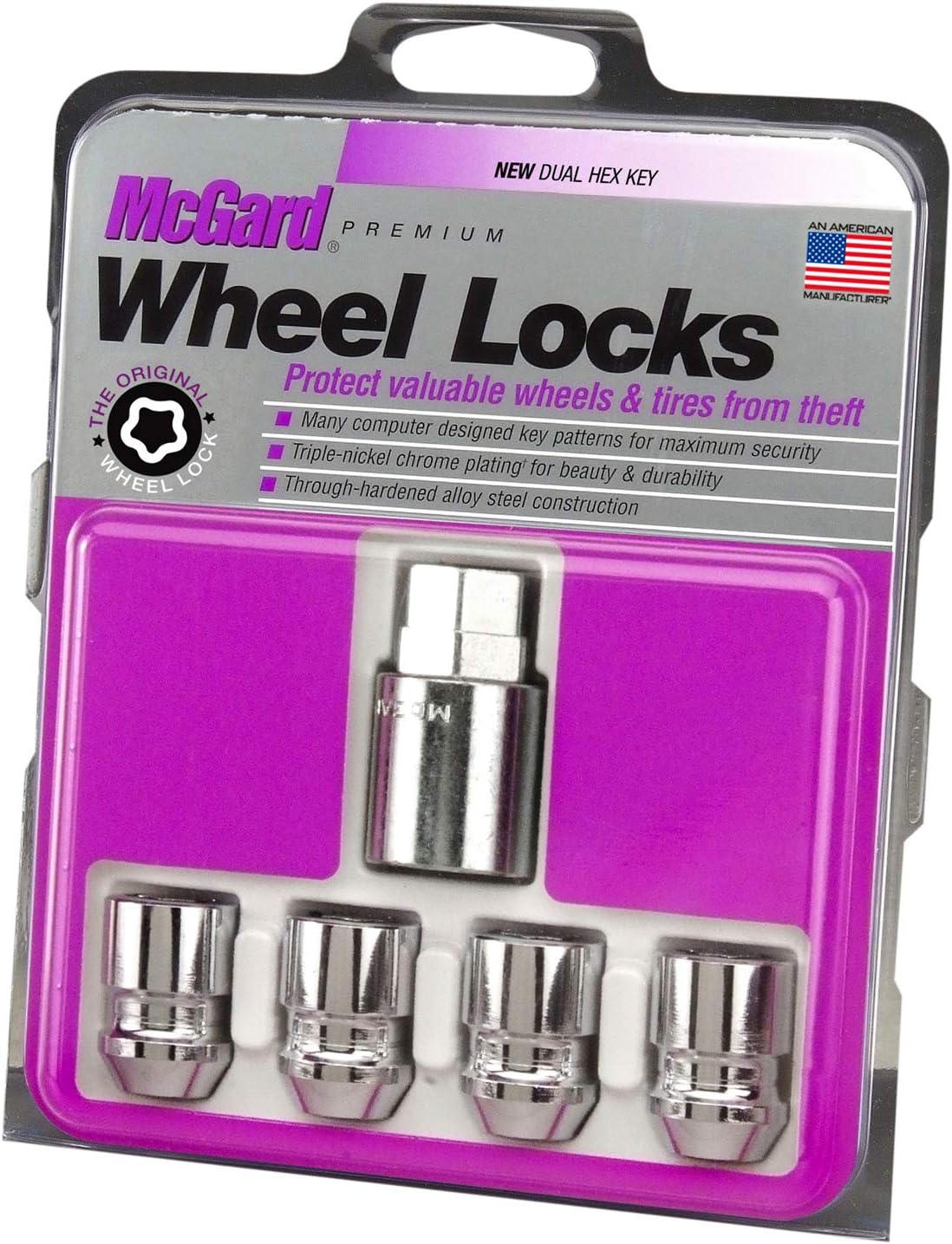 Mcgard 24157 Chrome Cone Seat Wheel Locks (M12 X 1.5 Thread Size) - 4 Locks / 1 Key image number 1