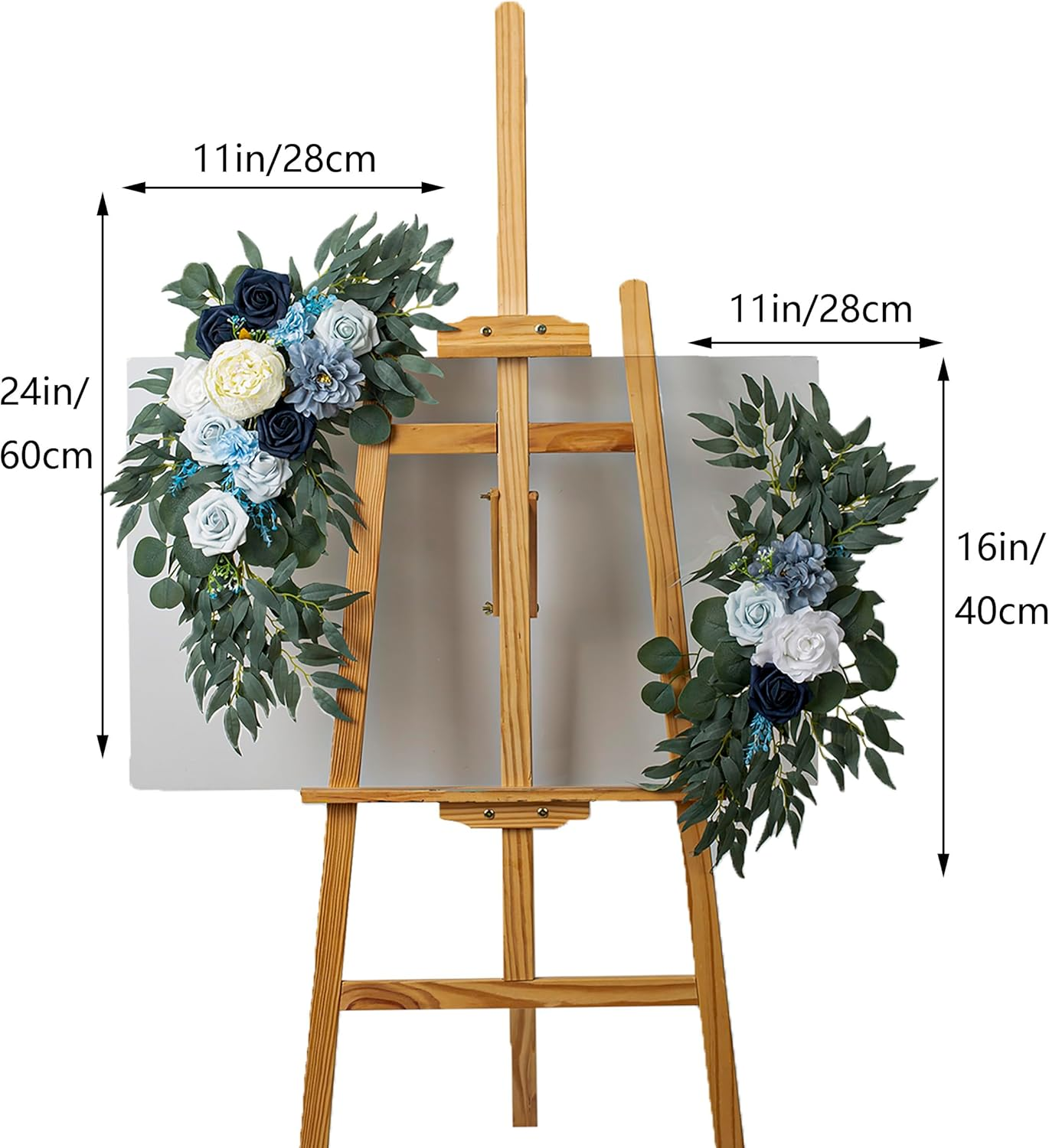 Aitnwoy Artificial Wedding Arch Flowers Kit 2 Pcs Dust Rose Flowers Silk Peony Floral Swag Welcome Sign for Wedding Ceremony Party Home Garland Decor - Blue image number 6