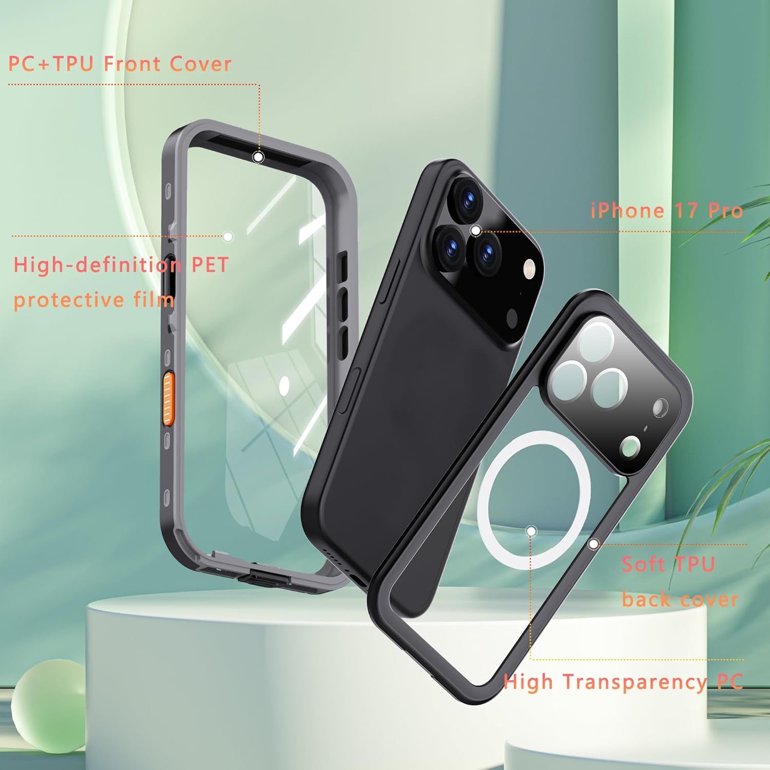 ZLIME Waterproof Phone Case for Iphone 17 Pro, 6.6 Ft Underwater Case with Camera Button, Shockproof Dustproof, Wireless Charging, Outdoor Case with Lanyard - Snow Rain Beach Protection image number 4