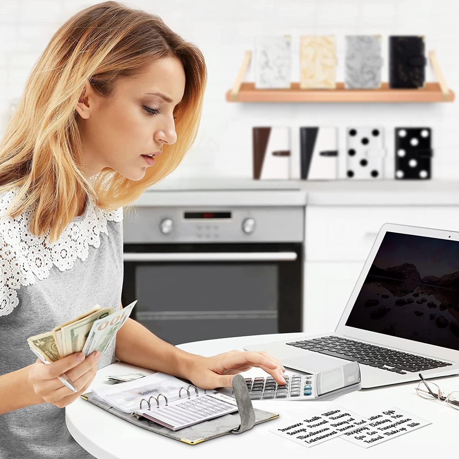 MATHARAGO Budget Binder, Cash Envelopes for Budgeting, Money Organizer for Cash, 12Pcs Budget Binder with Cash Envelopes, Marble 6-Ring Money Saving Binder (Grey) image number 4