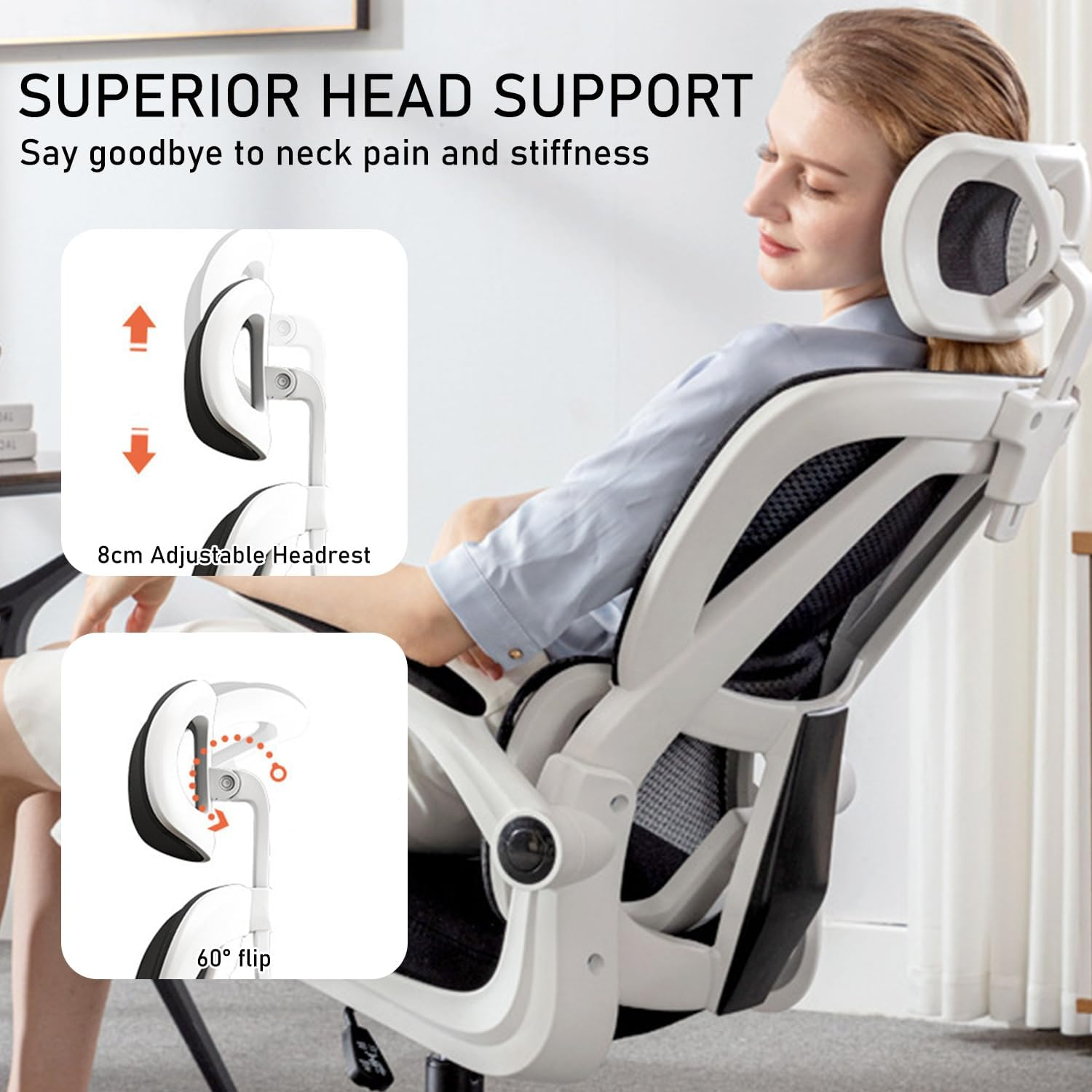Uandhome Office Chair,Ergonomic Desk Chair,Home Office Desk Chair with Adjustable Headrest & Armrests,Computer Desk Chair,Comfortable Lumbar Support,Breathable Cushion for Home,Meeting(Black) image number 4