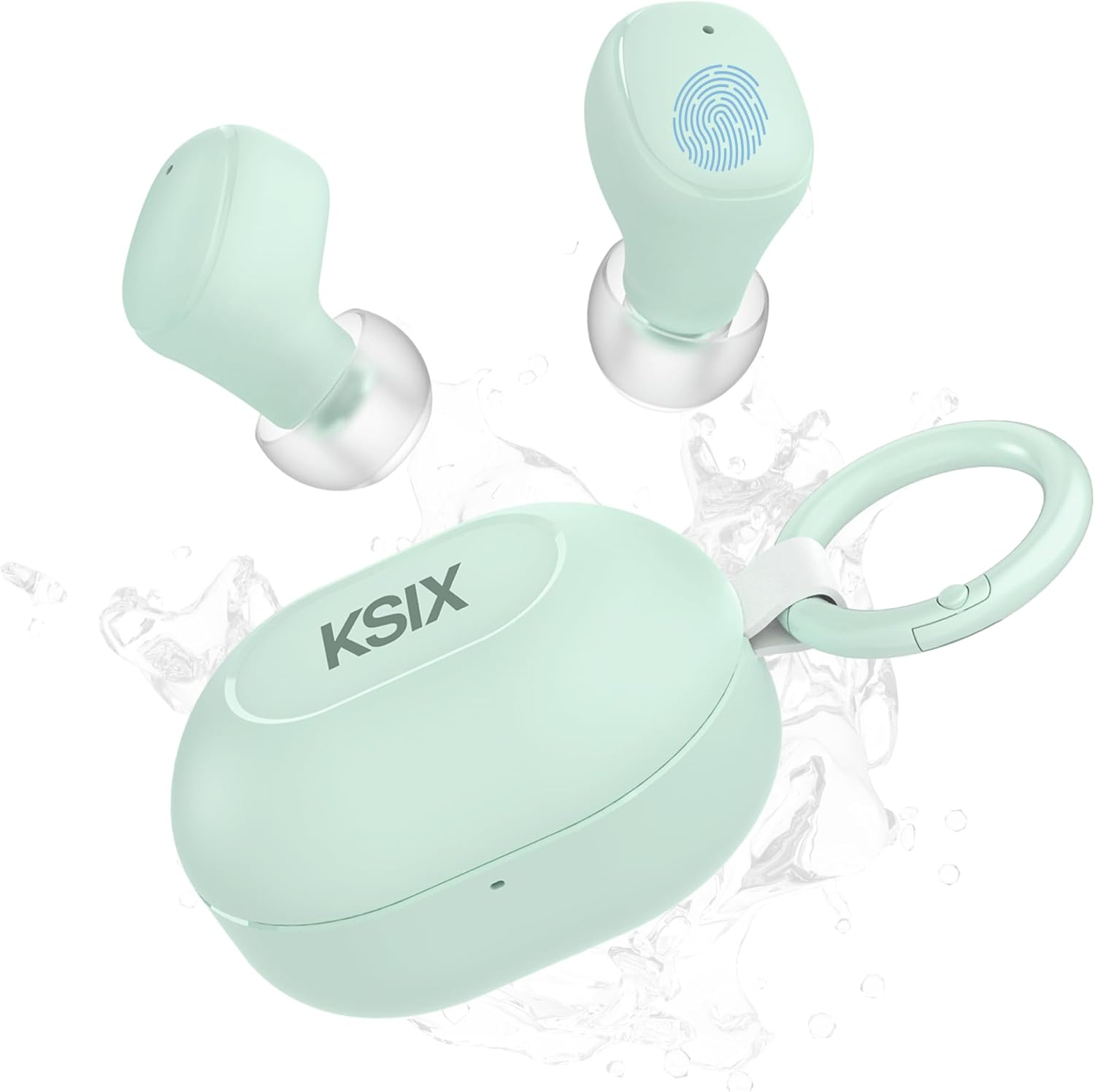 KSIX Neutron Wireless Headphones, True Wireless Stereo, Multifunctional Button, Calls, Voice Assistant, Charging Box with Carabiner, Autonomy 4 Hours + 16 Hours, USB-C, IPX4 Waterproof, Green