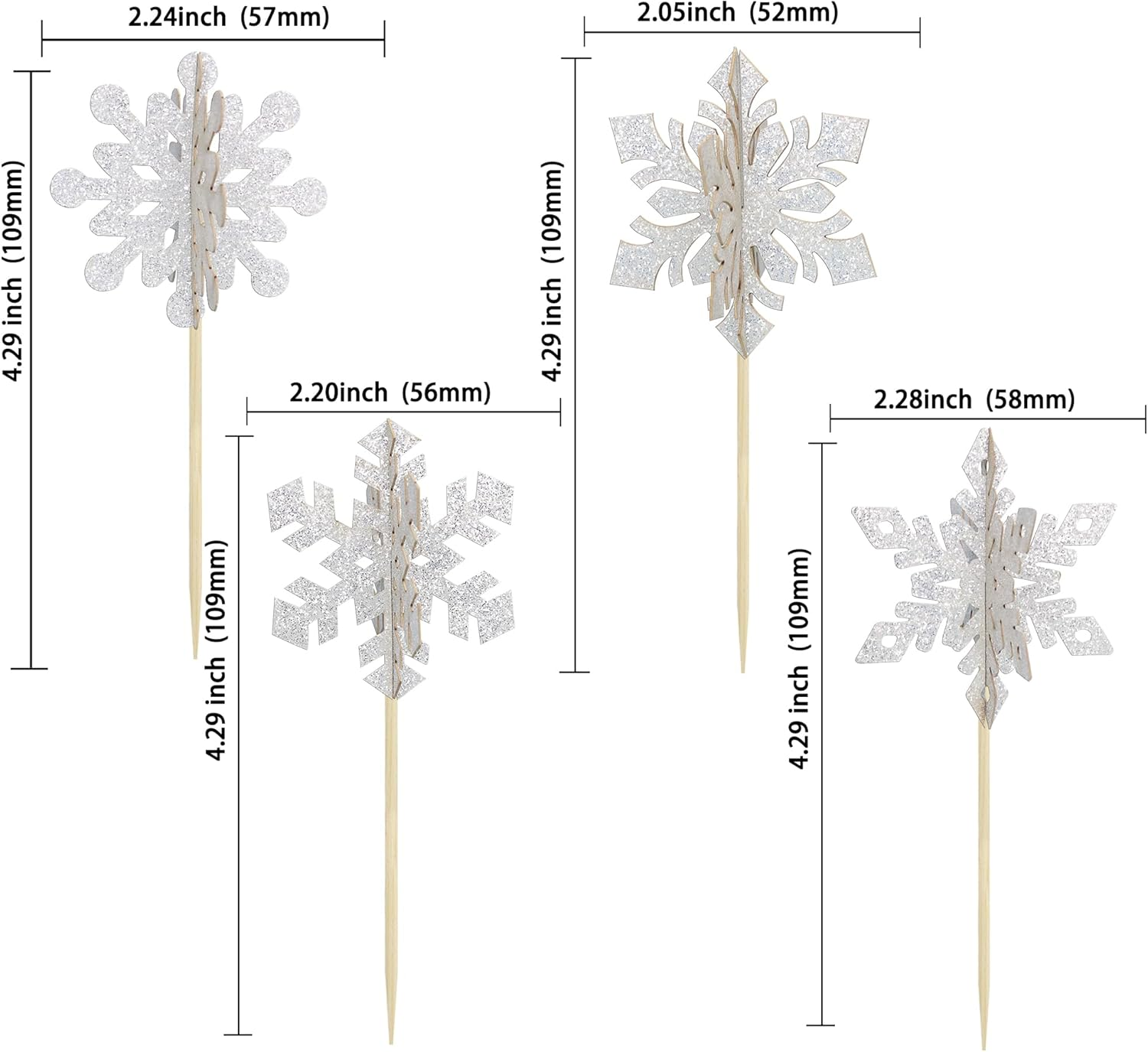 Gyufise 24Pcs 3D Snowflake Cupcake Toppers Double Side Glitter Winter Frozen Cupcake Pick Decorations Winter Theme Party Christmas Baby Shower Birthday Decoration Supplies Silver image number 5