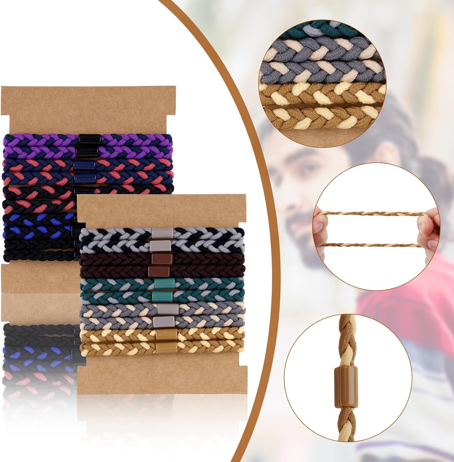 20Pcs Hair Bows for Women Men, Elastic Hair Bands Soft Ponytail Holders for Thick Hair Braided Hair Bows No Damage Pleat Hair Accessories (10 Colors)