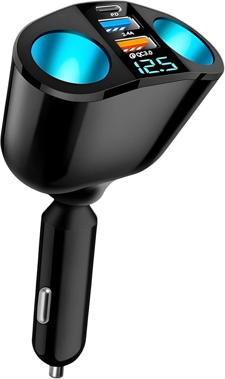 120W Car Charger Cigarette Lighter Double Power Adapter Socket Splitter Dual USB a and Type C Plug Adapter Power Socket Adapter with Voltage LED Display