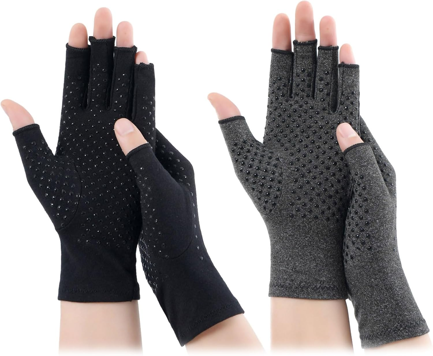 Compression Gloves, 2 Pairs Arthritis Gloves, Fingerless Gloves for Carpal Tunnel, Rheumatoid, Osteoarthritis, Compression Arthritis Gloves for Women Men Pain Relief, Driving, Gaming Gloves image number 3