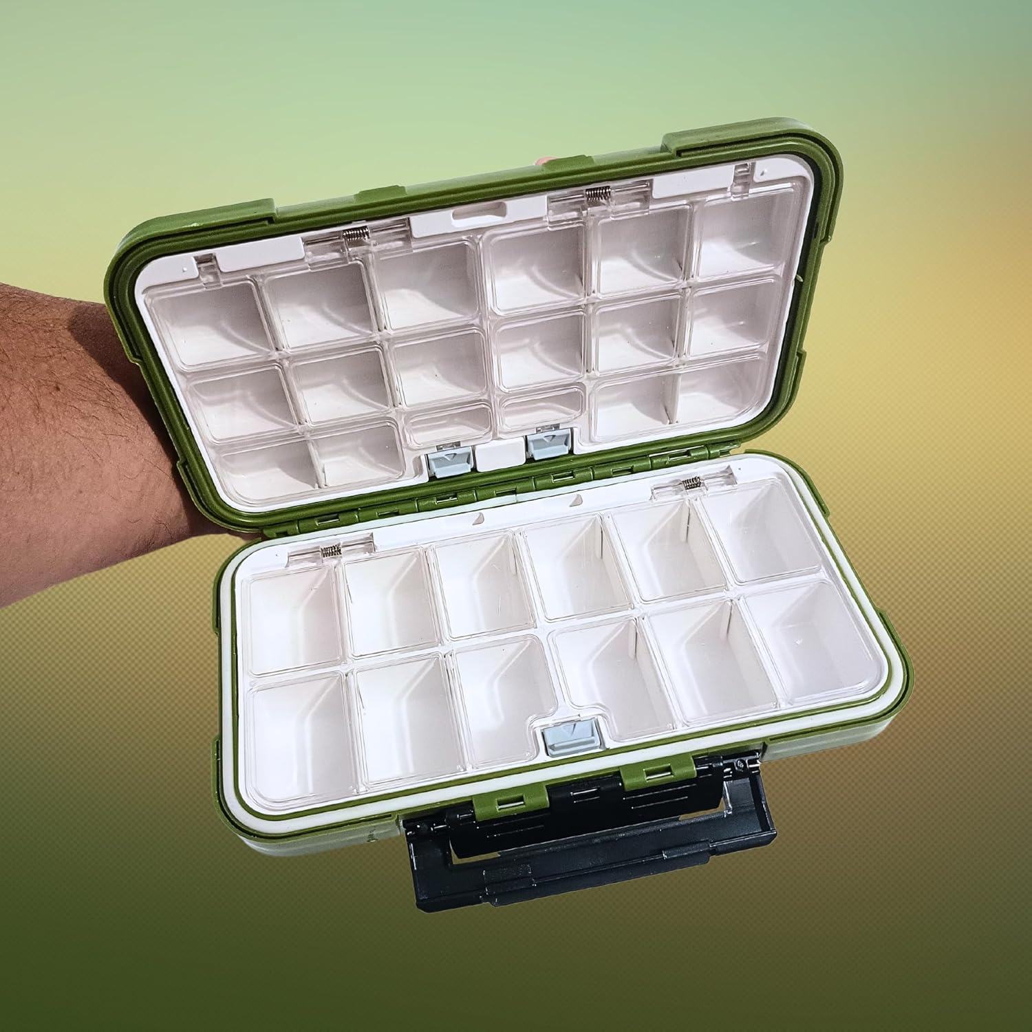 Whistytwig Compact Waterproof Fishing Tackle Box - Small, Organized Storage for Hooks, Lures, Jig Heads, and Fishing Equipment - Easy Storage - Compact to Carry Fishing (Green, Small) - Orange image number 5