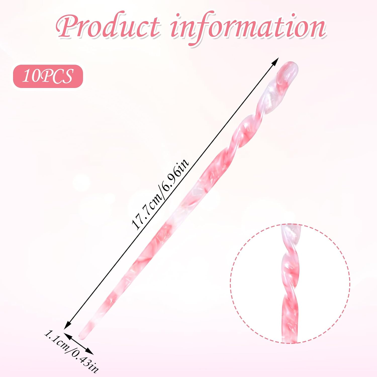 Acetate Hair Stick, Pack of 10 Colourful Hair Sticks, Retro Hair Pins, Vintage Chinese Hair Pin, Long Hair Stick, Hairpin Hair Sticks, Beautiful Chinese Hair Pin Hair Accessories for Women and Girls image number 2