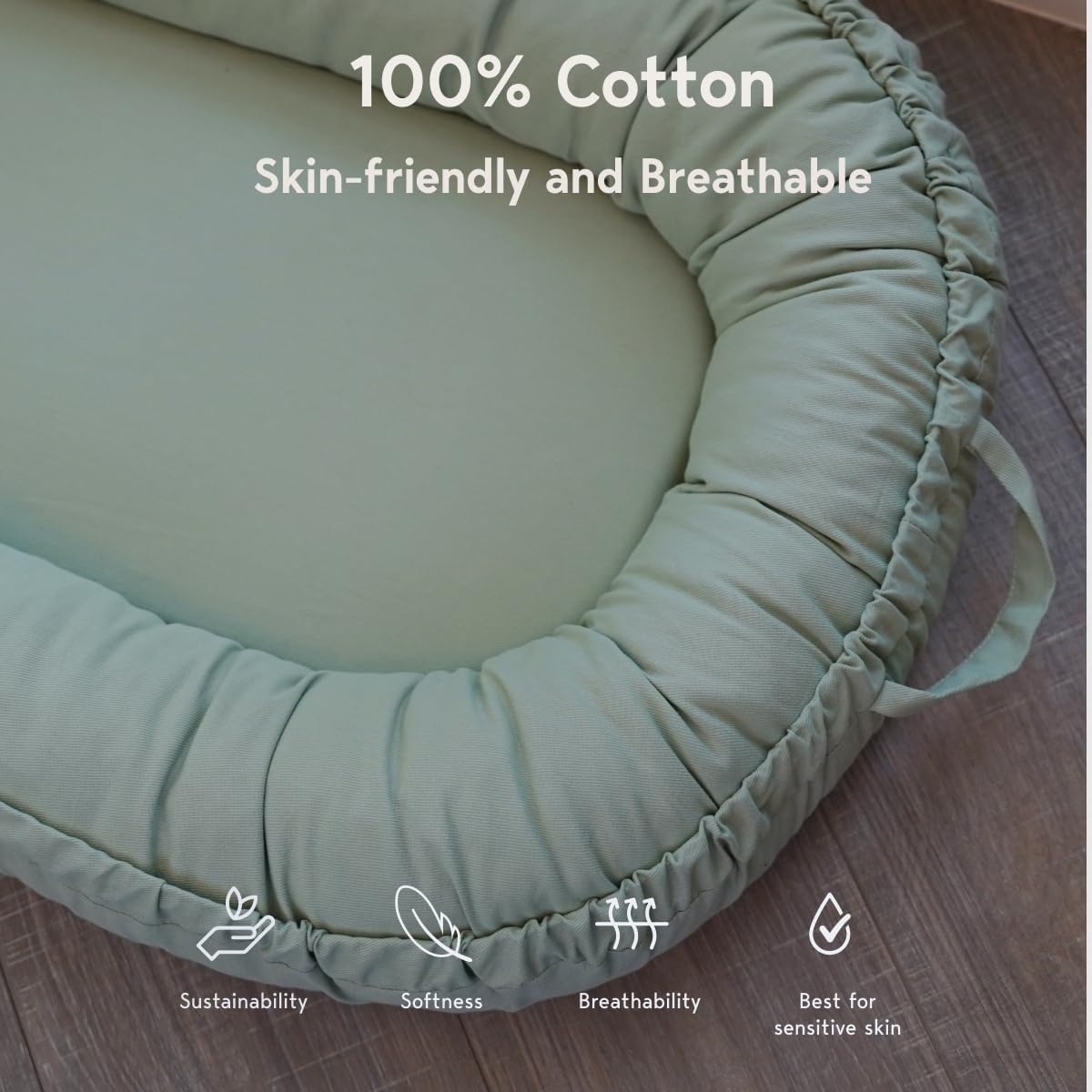 Coocoobaby Infant Lounger, Baby Nest Cover for Baby Girls & Boys, Newborn Essentials for Baby 0-12 Months, 100% Cotton Breathable, Co Sleeper Portable Travel Bed (Spring_Green) image number 2