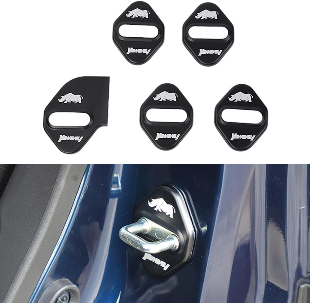 For Jimny Door Lock Cover, Aluminum Alloy Car Door Lock Latches Cover Protector Compatible with Suzuki Jimny 2019 2020 2021 2022 2023 Car Accessories (B, Black) image number 6