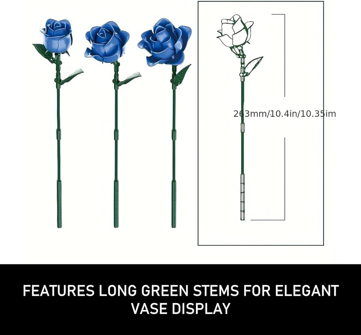 Blue Roses Bouquet Building Set for Adults, Artificial Flower Indoor Plant for Table Display, Office or Home Decor, Gothic Botanical Collection Gifts for Mother'S Day, Valentines, Chrismas(585Pcs) image number 2