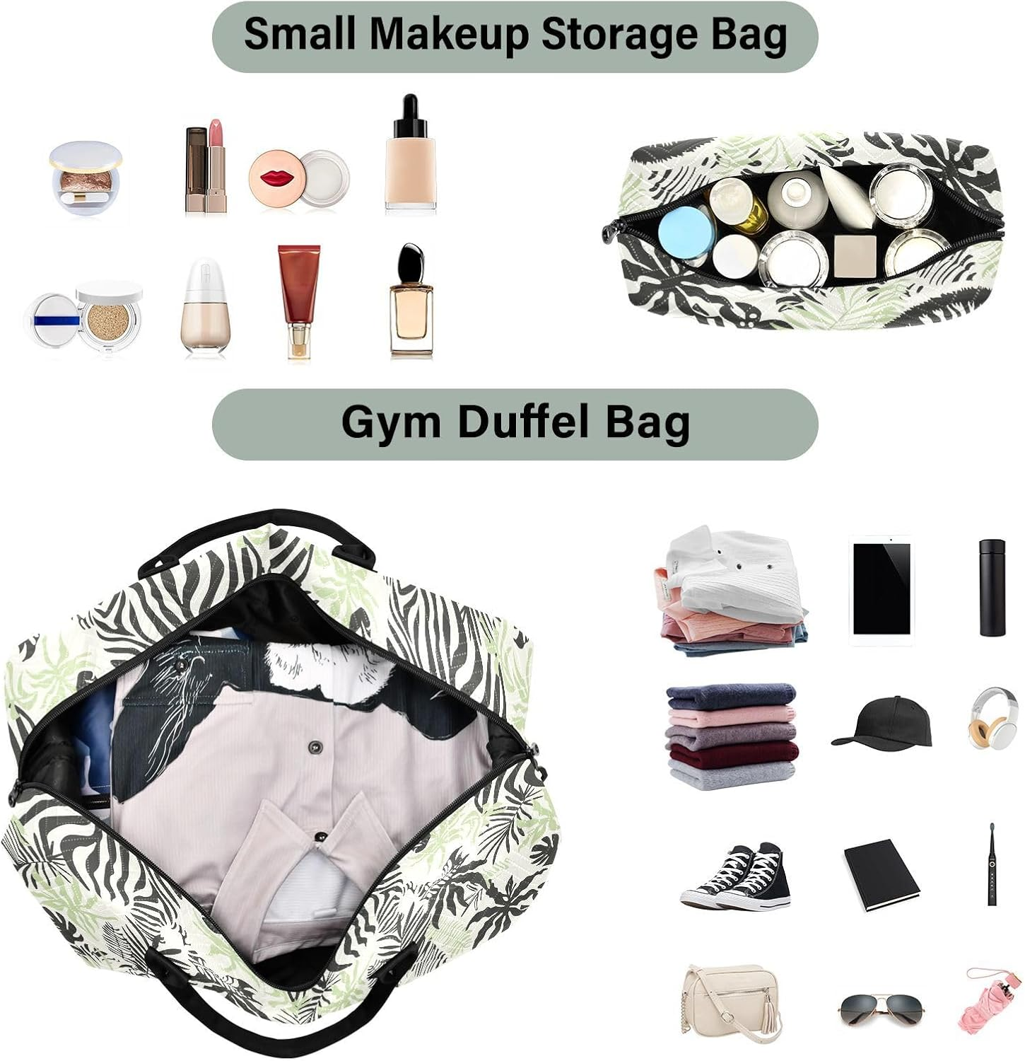 Duffel Bags Travel Weekender Gear Bag Workout Bag with Adjustable Strap for Travel Waterproof, Silhouette Tropical Plants Green image number 4