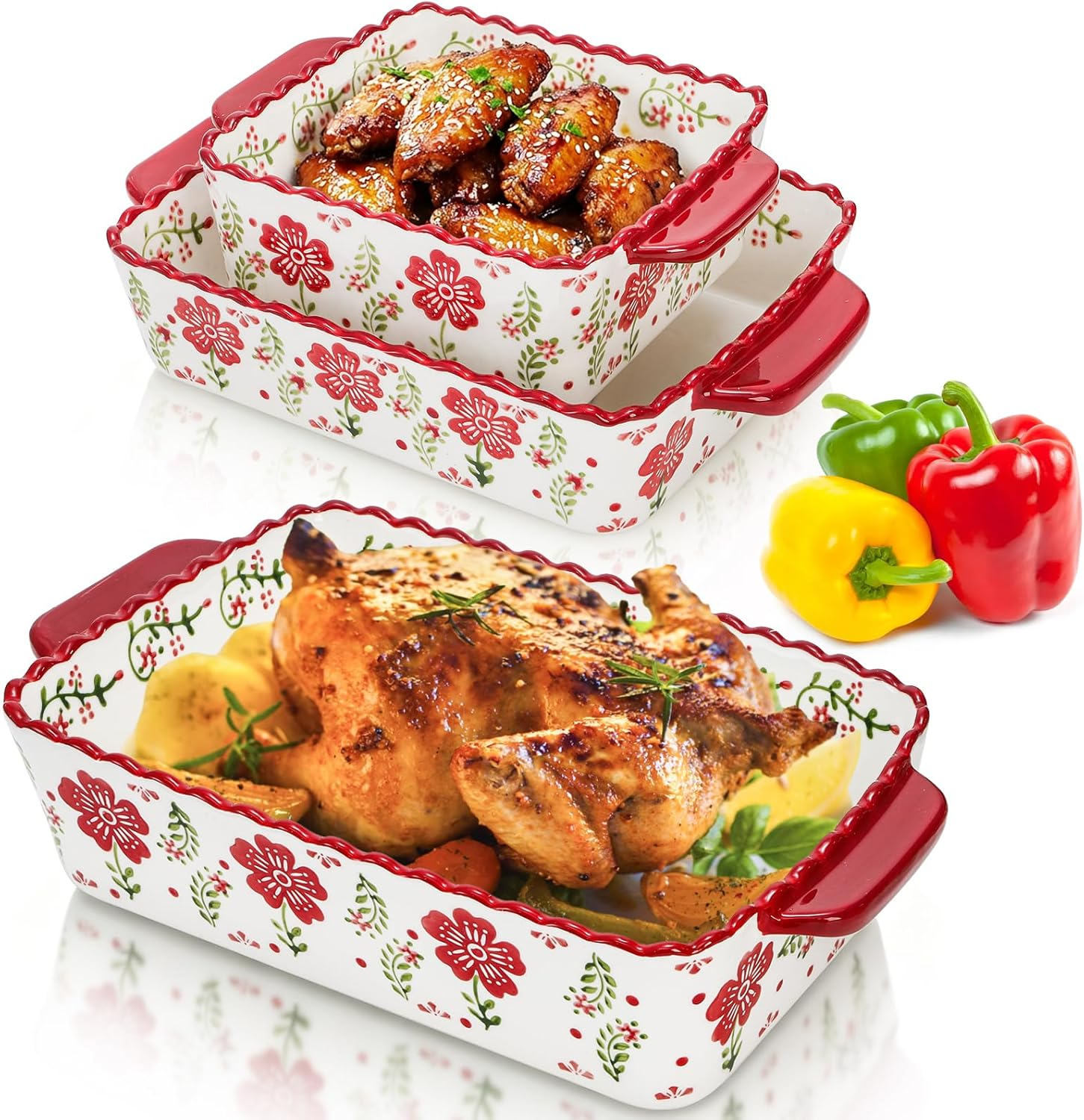 Coloch 3 Pack Ceramic Baking Dishes, Rectanglar Bakeware Set Hand-Painted Lasagna Pan Porcelain Serving Bakeware for Pasta, Chicken, Kitchen, Banquet, Microwave and Dishwasher Safe image number 4