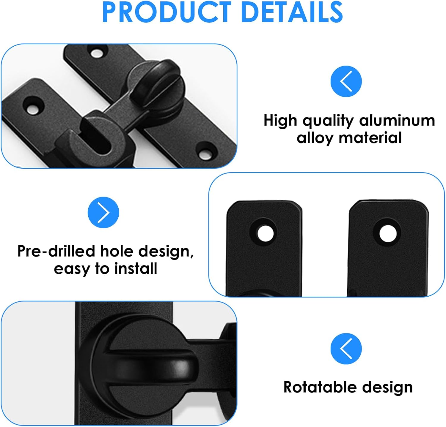 Door Latches & Gold Gate Latches, Heavy Duty 90/180&deg; Adjustable Flip Gate Latches Hardware, Zinc Alloy Right Angle Lock for Sliding Doors, Cabinets, Bathrooms & Fences (1 Pcs Black) image number 6