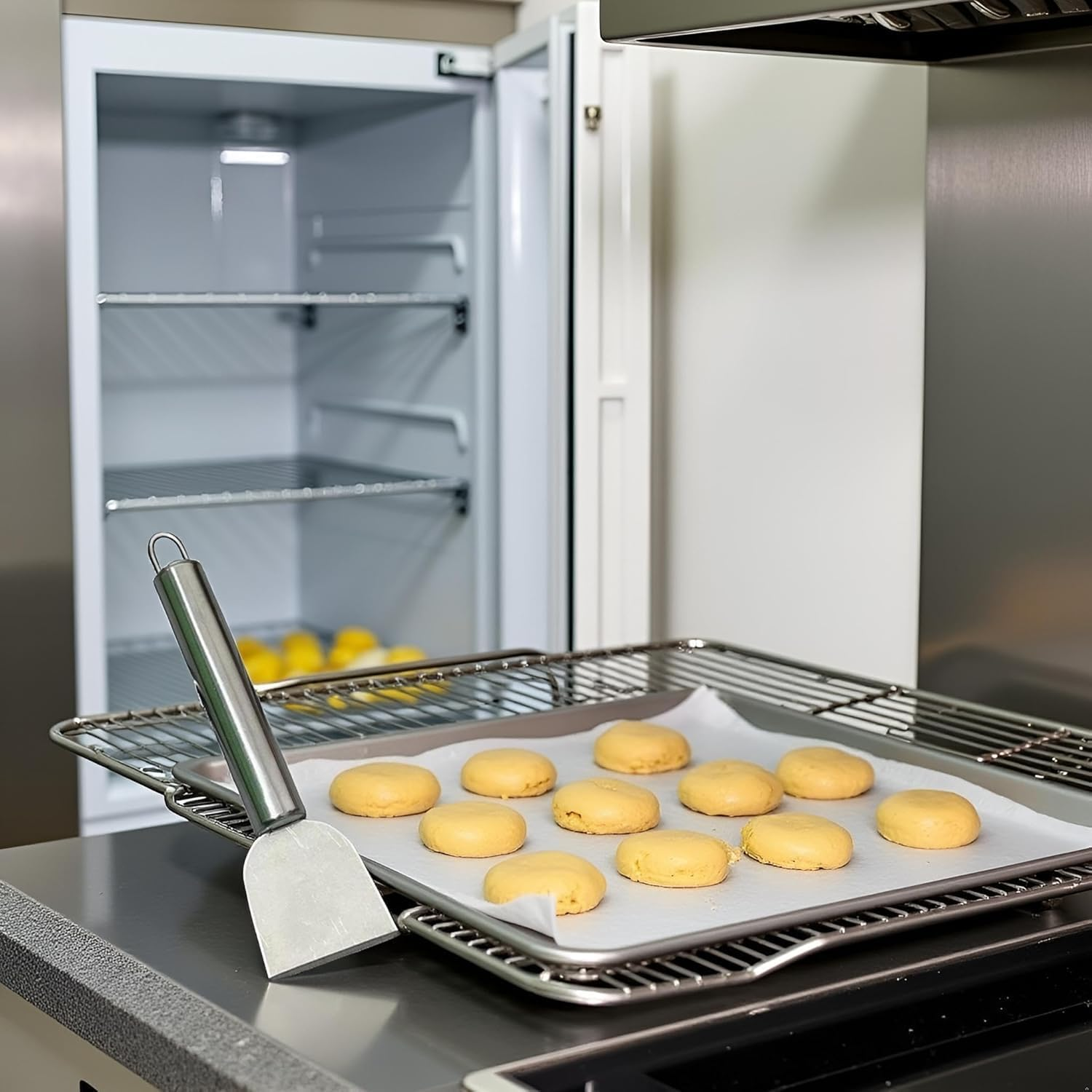 Wyjuan Freezer Scraper, Ice Scraper for Freezer, Steel Shovel, Heavy Duty Kitchen Scraper, Stubborn Dirt Spatula for Range Hood Grease Grime, Oil Fume Removal, Multipurpose Cleaning，Cooking Utensils