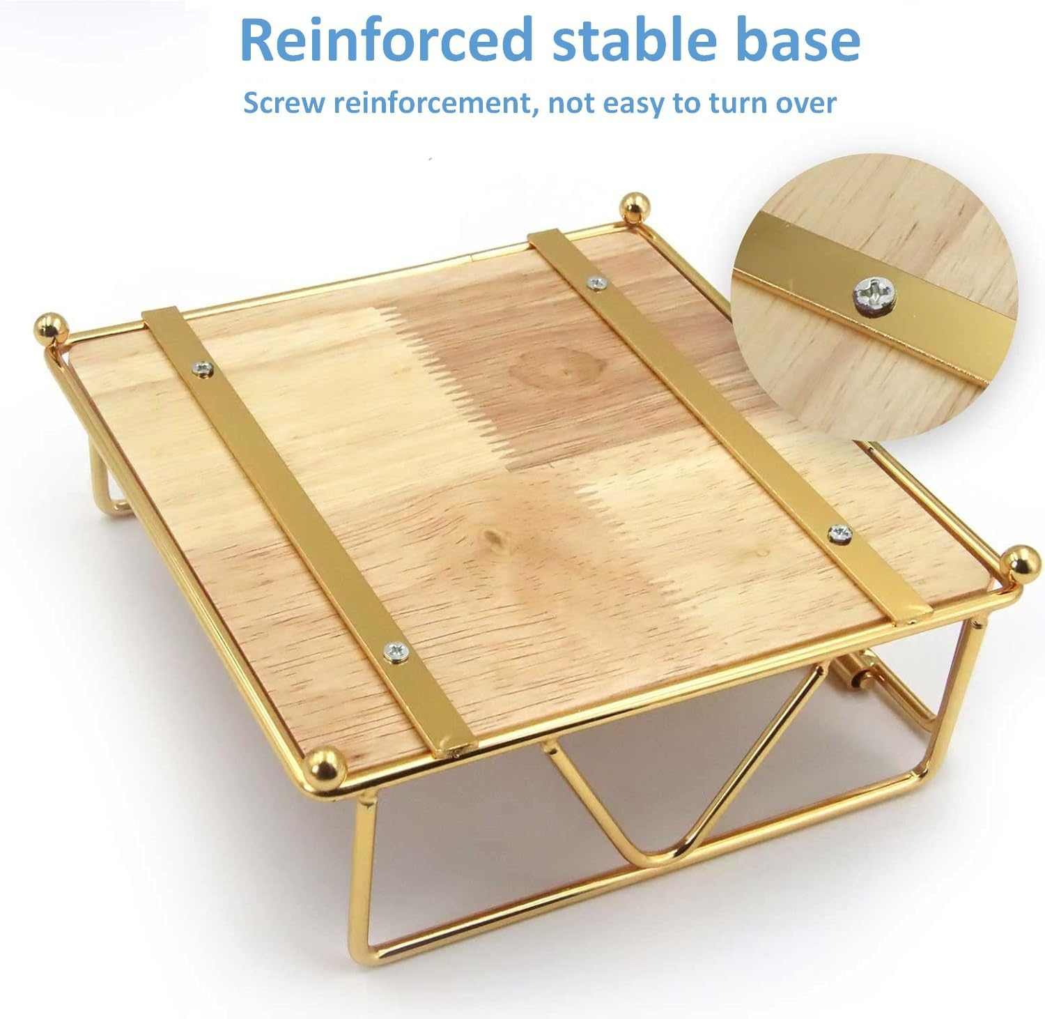 Metal Napkin Holder with Weighted Arm,Metal Napkin Holder with Wooden Base,Square Napkin Holder,Elegant Paper Napkin Dispenser,Metal Flat Napkin Holder for Kitchen Counter, Dining Table (Gold) image number 5