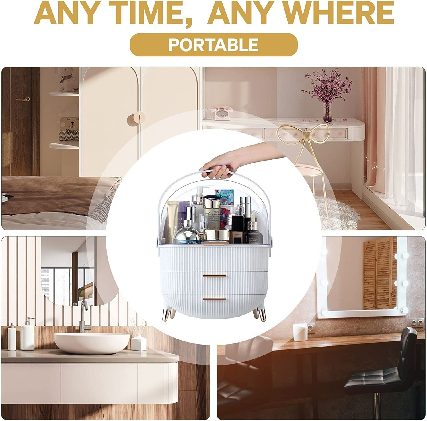 Maxkon Makeup Organizer Holder, Portable Jewellery Box Stand with Brush Holder Organiser for Cosmetic Lipstick Skincare Display image number 6