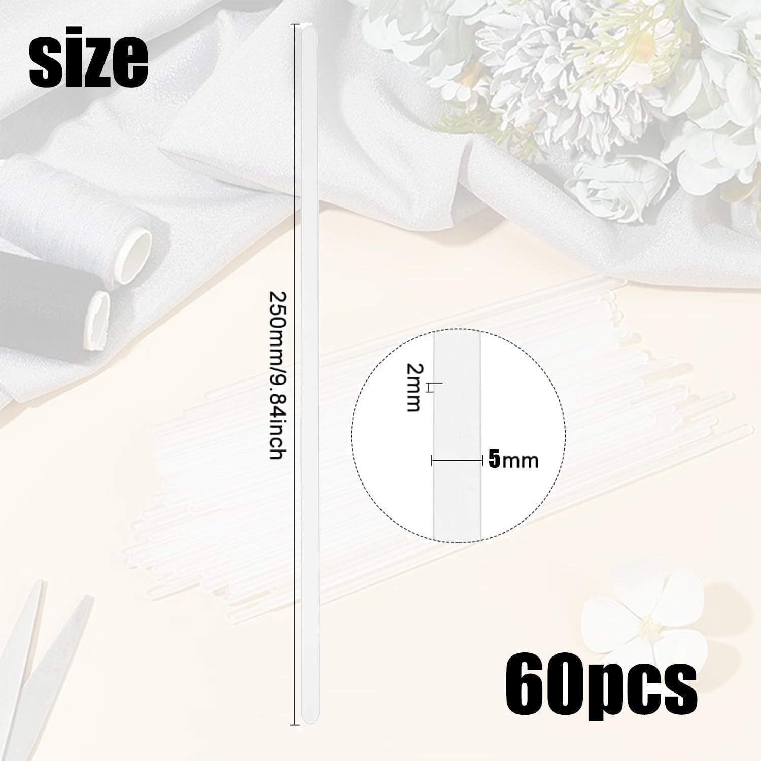 60Pcs Transparent Plastic Boning for Corset, Costume, Bra Underwires and Wedding Dress DIY image number 3