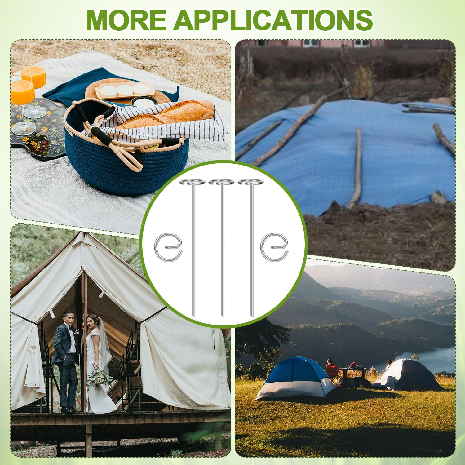 10Pcs Outdoor Carpet Metal Stakes, Stainless Steel Patio Pegs Tool for Camping Rug Spike Ground Sheet Attachments Tarps Tents RV Accessories Camper Groundsheet Essentials image number 2