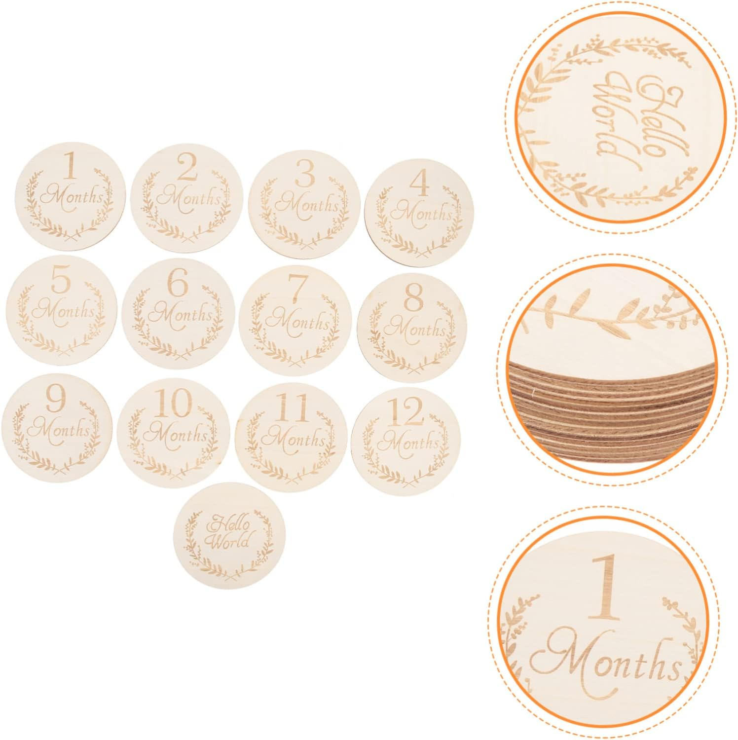 Gadpiparty 13Pcs 100Mm Wooden Infant Milestone Growth Cards Baby Birthday Photo Props Natural Poplar Wood Slices for Newborn Photography and Home Decoration image number 3