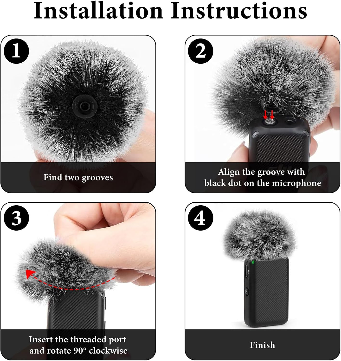 Geekria for Creators Furry Windscreen Compatible with DJI Mic, Mic Deadcat Wind Cover Muff, Fluff Cover Windshield, Wind Noise Reduction (Grey / 2 Pack) image number 5