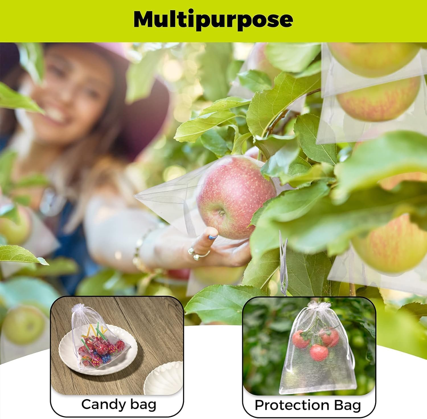 50Pcs Fruit Protect Bags, Reusable Mesh Garden Netting Protection Bag for Plants Vegetables for Plant/Fruit/Flower (White, 6 * 8Inch) - Green, 8 * 12Inch image number 5