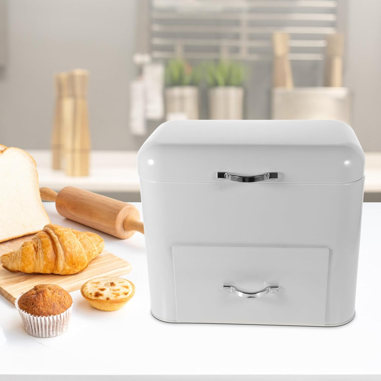 STOBAZA Large Retro Bread Storage Container Versatile Kitchen Organizer for Homemade Bread Snacks More Spacious Design for Countertop Use for Home Bakery Storage image number 4