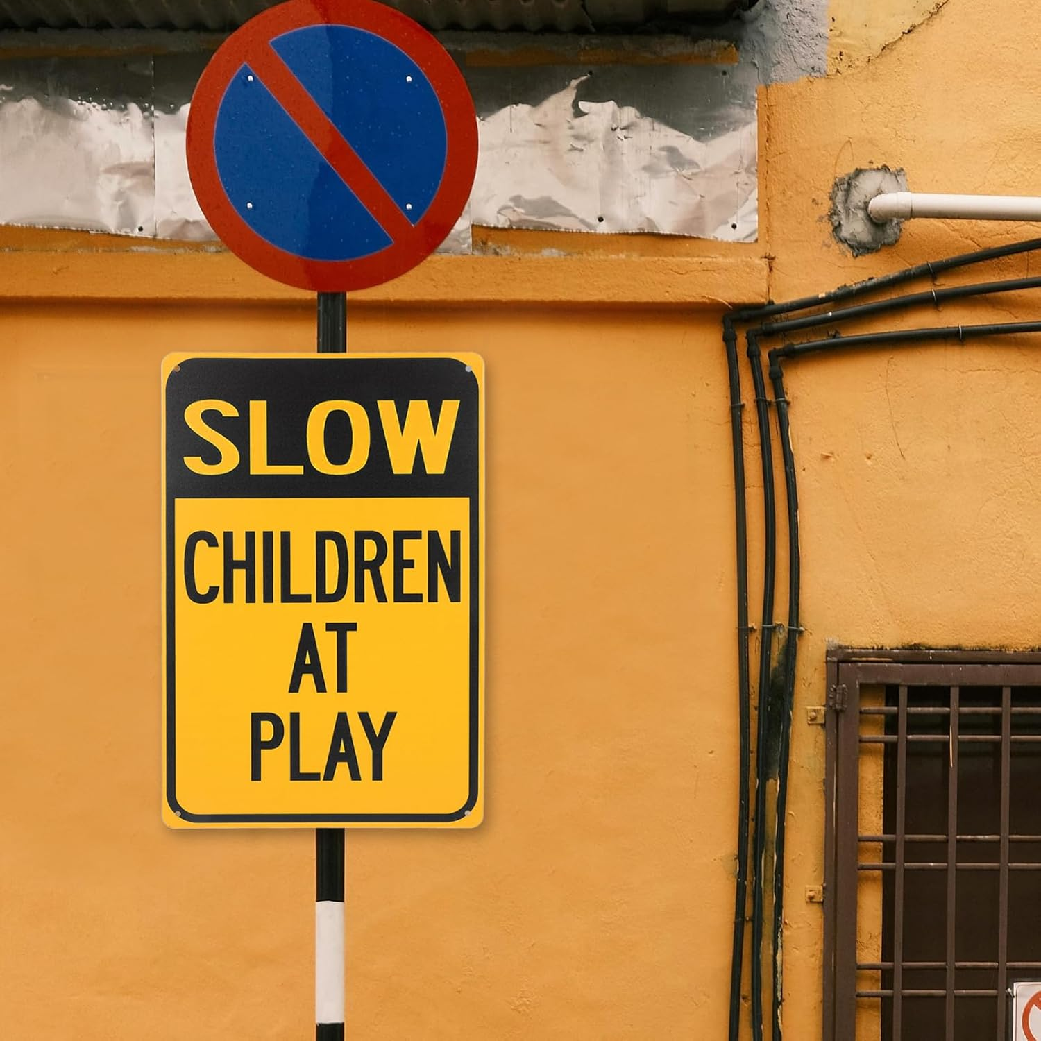 Iplusmile 2Pcs Slow down Children at Play Sign, Metal Kids Playing Slow down Sign Fade Resistant Security Sign for Neighborhood Street Caution Yard Signs image number 4