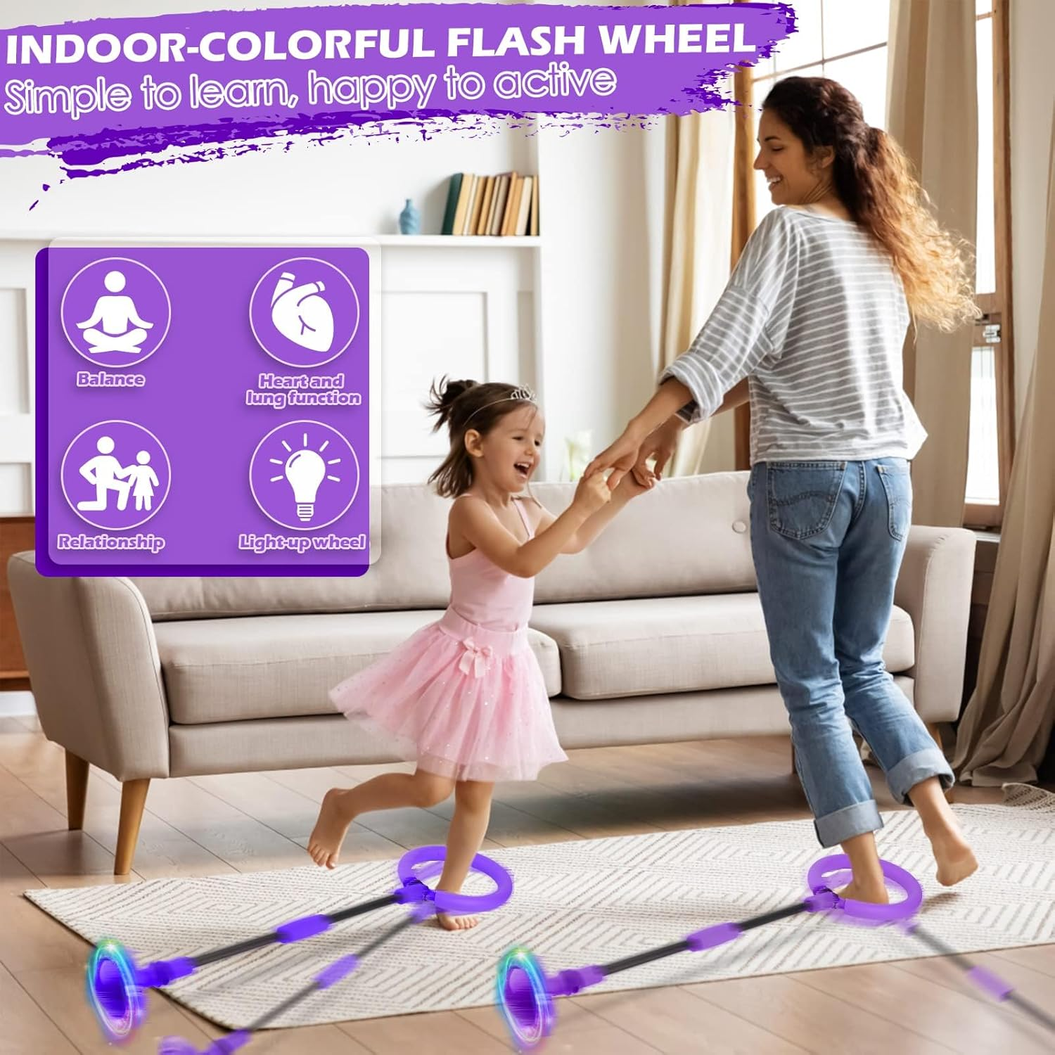 Ankle Skip Ball for Kids, Foldable Skip Ball Toy with Colorful Flash Wheel, outside Toys for Kids, Girls & Boys Age 5 6 7 8 9 10 Years Old (Purple)