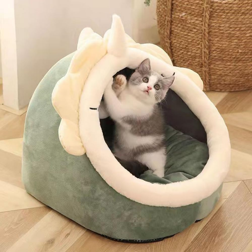 Natureman Cat Beds for Indoor,Cat House with Hanging Cat Ball Toy,Kitten Tent House Removable Cotton Pad,Warm and Soft Pet Cat Supplies Kitten Small Dogs Pet Bed (Green, M) image number 1