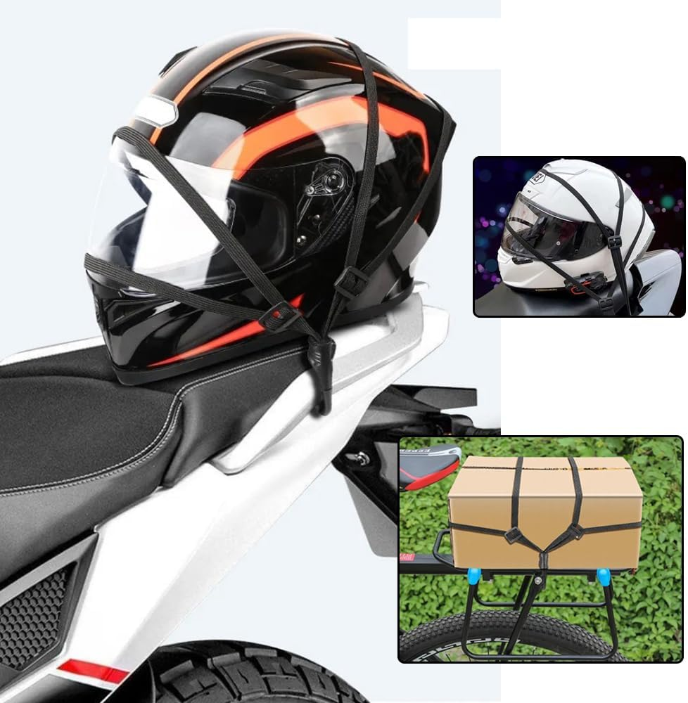 2 Pcs Universal Motorcycle Helmet Luggage Rope 60Cm Motorcycle Bungee Cord Bandage Retractable Elastic Strap with 2 Hooks (Black)