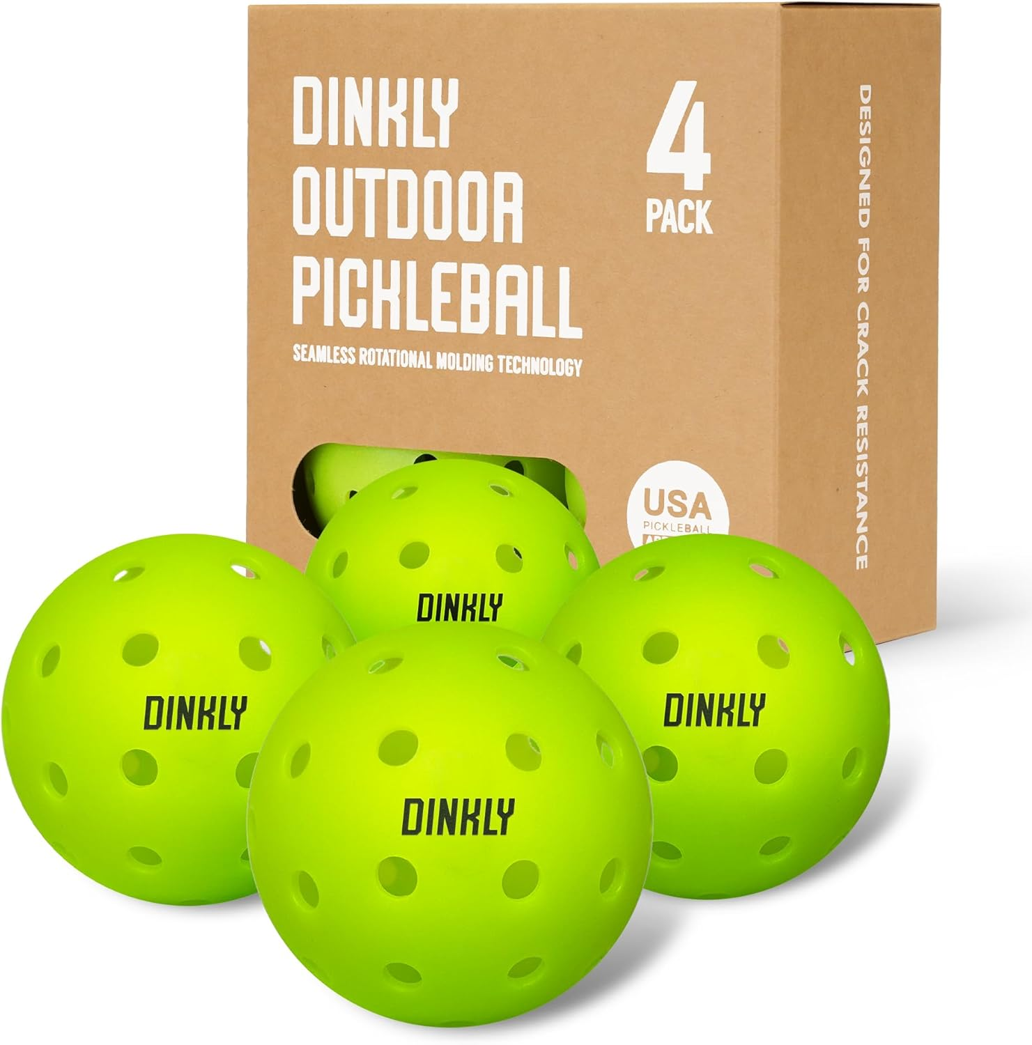 Dinkly Pickleball Balls, Outdoor Pickleballs USAPA Approved, Enhanced Durability Pickle Ball with Roto-Molded & Seamless Design, 40 Holes Green Pickleballs for Beginners Professionals image number 6