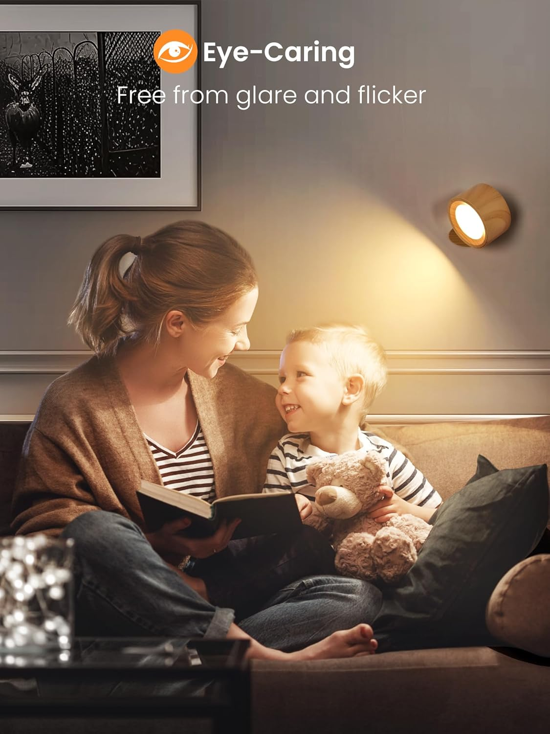 LED Wall Lights Battery Powered Wall Light Rechargeable Lamp, Picture Lights 3 Color Temperatures and Dimmable, 360&deg; Rotation Magnetic Cordless for Bedroom - 2 Pack - Mood image number 4