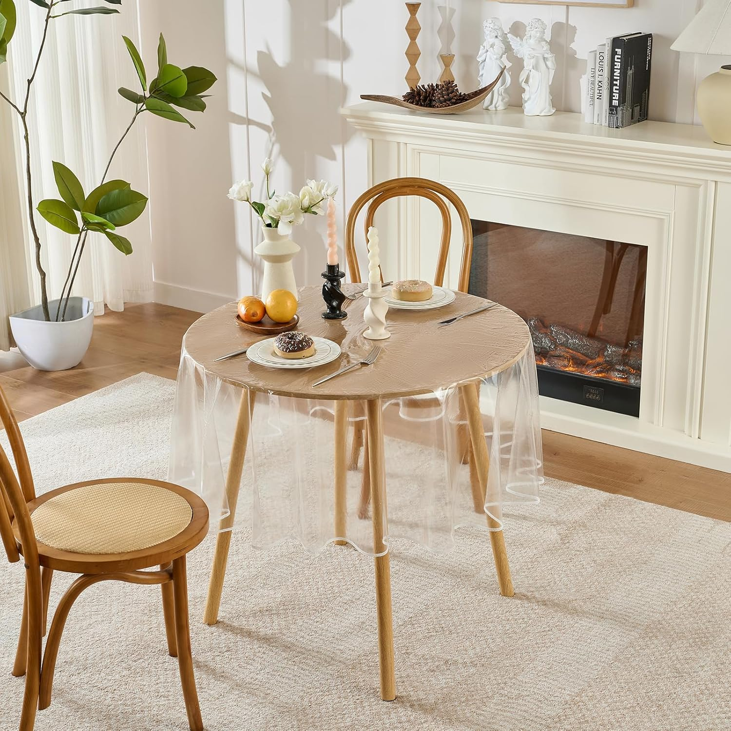 Clear Plastic Tablecloth Rectangle Vinyl PVC Table Cloth 100% Waterproof Oilproof Transparent Stain Resistant Table Cover Protector for Dinning Indoor and Outdoor Uses, 48 Inch Round image number 2