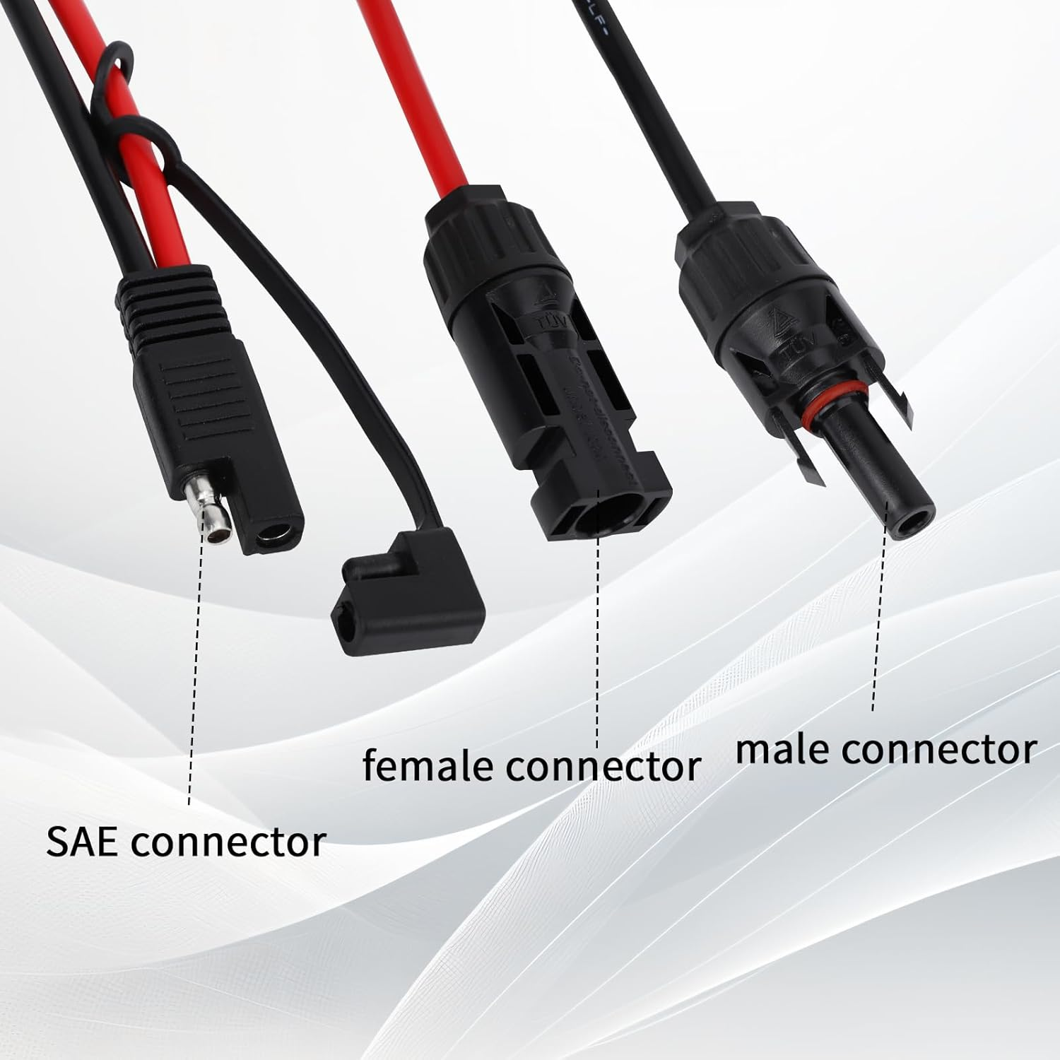 Solar Panel Connector Cable, 30Cm/1Ft Copper Wire SAE Adapter with Polarity Reverser 10AWG 600V Waterproof SAE Extension Cable for Generators Lawn Mowers Battery Chargers image number 4