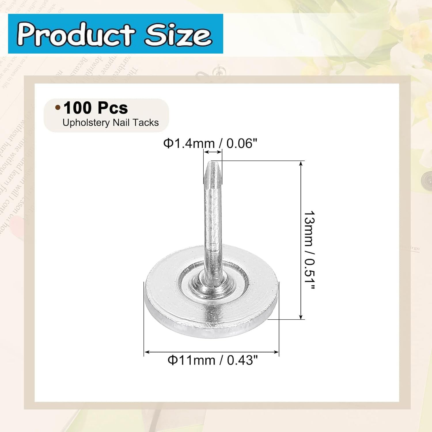 Yharnamite 100Pcs Upholstery Tacks, 11 X 13Mm Flat Head Thumb Tack Decorative Furniture Nails Push Pins for Furniture, Sofa, Headboards (White) - Black image number 6