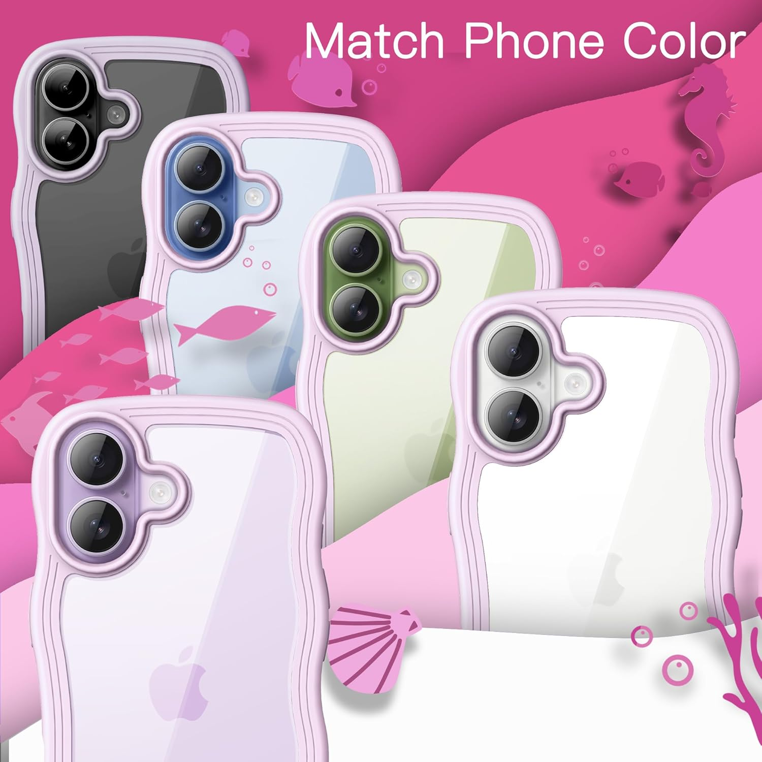 Jetech Wavy Case for Iphone 17 6.3-Inch, Cute Wave Frame Curly Shape Shockproof Phone Cover for Women and Girls, Clear Hard PC Back (Purple) image number 6