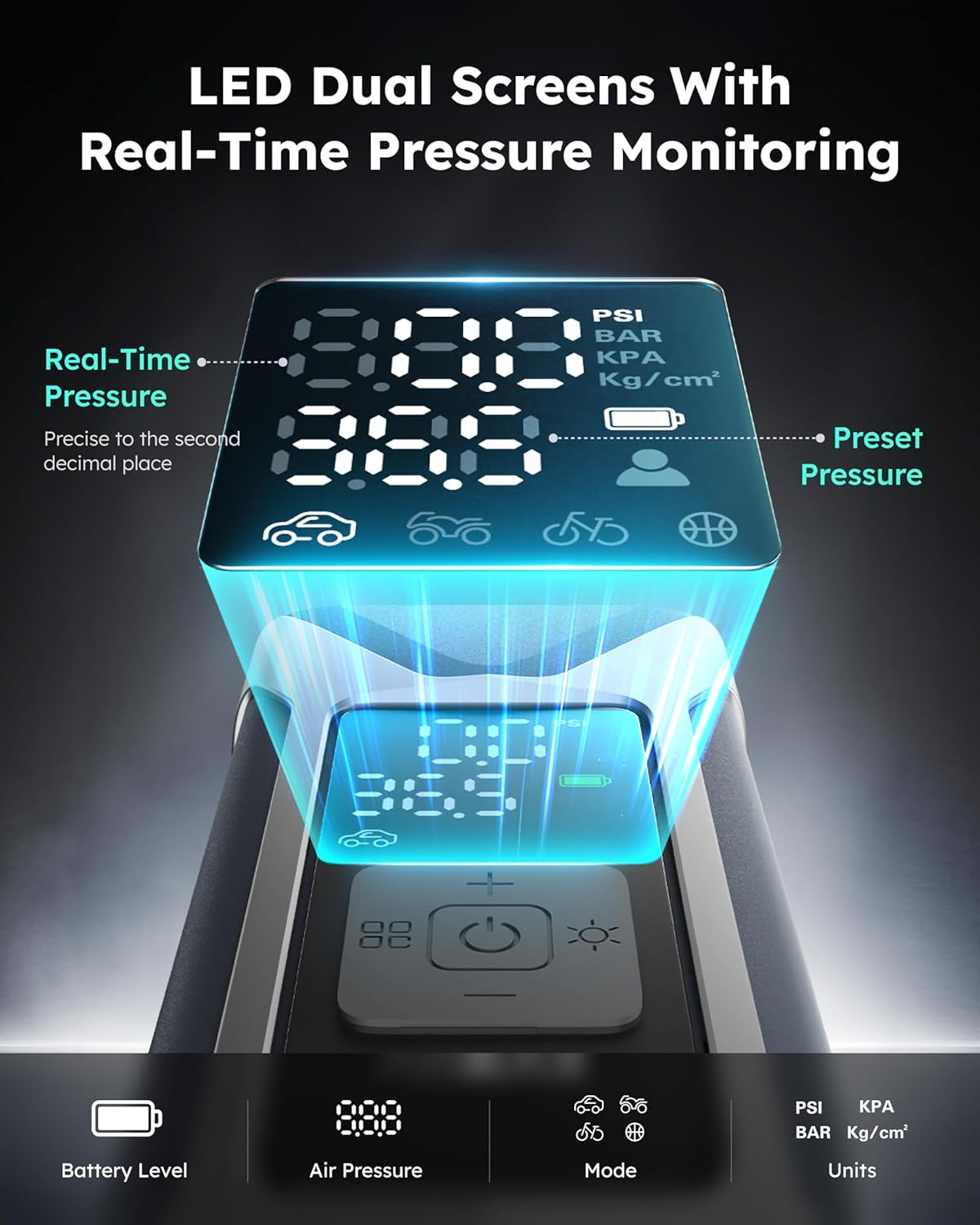 ASMAX Portable Tire Inflator Air Compressor - Fast 7500Mah Rechargeable, Digital Pressure Gauge, One-Click Smart Pump for Car, Motorcycle, Bike, Ball - Emergency LED Light & Power Bank image number 2