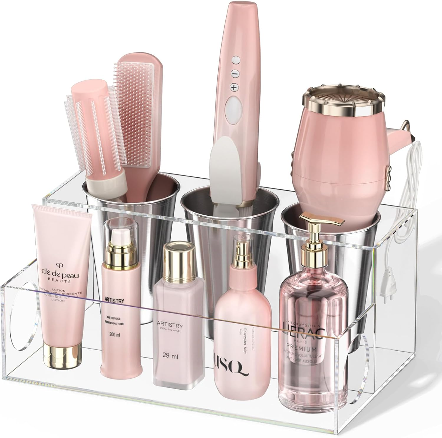 NIUBEE Hair Tool Organizer, Clear Acrylic Hair Dryer and Styling Organizer, Bathroom Countertop Blow Dryer Holder, Vanity Caddy Storage Stand for Accessories, Makeup, Toiletries image number 2