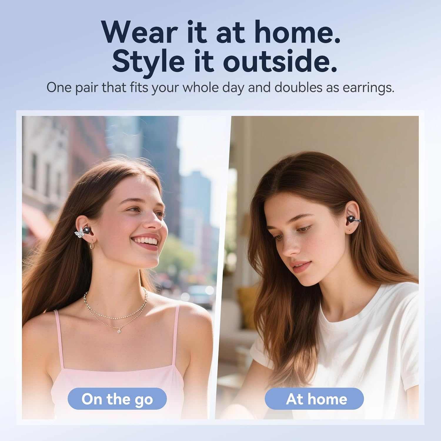 Kinglucky Clipfree A20 Open-Ear Earbuds with Butterfly Earrings, Secure & Comfort Fit, Premium Sound Clip-On Earbuds with Digital Display, 50H Playtime Bluetooth 5.4 Wireless Headphones Black image number 1