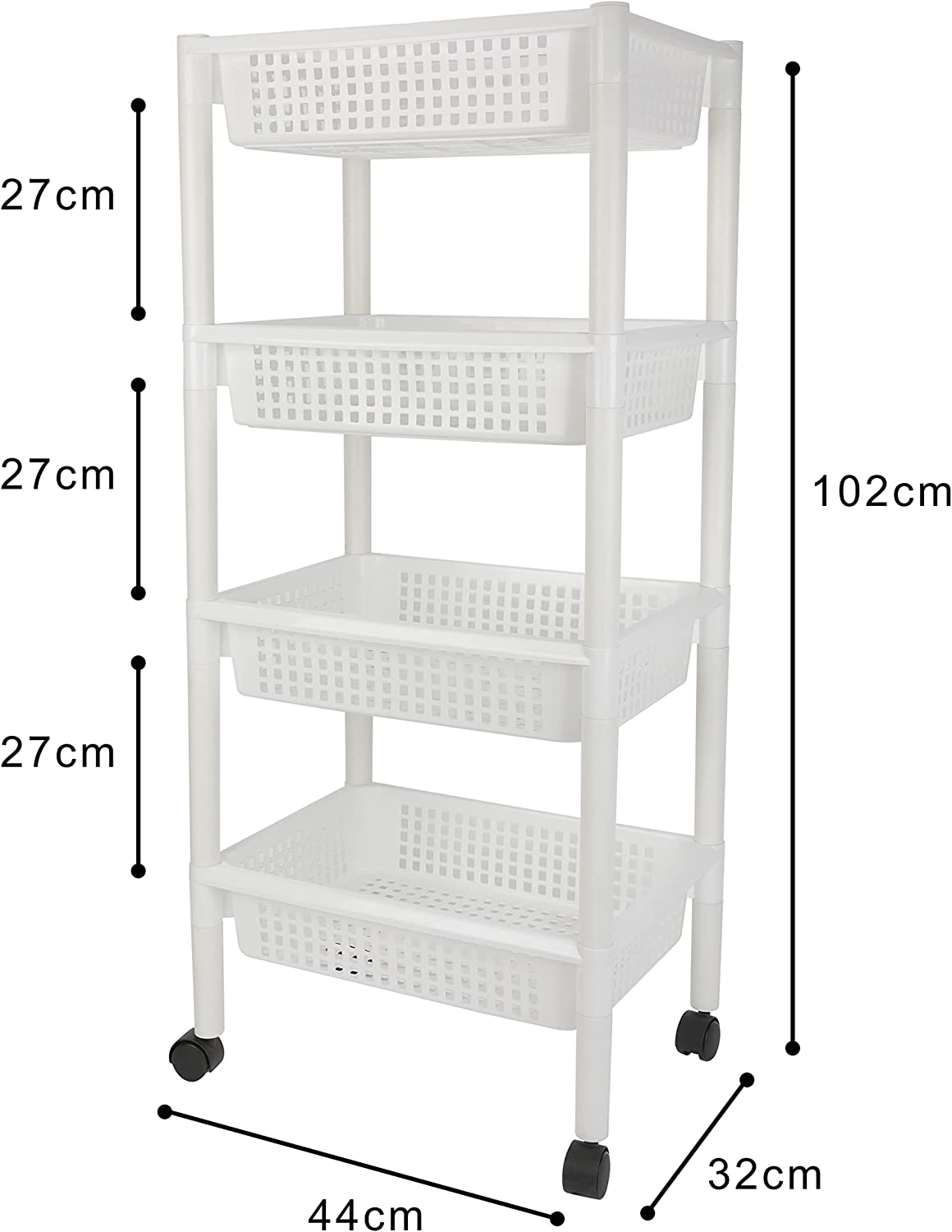Okam Kitchen Basket Trolley with Wheels, 4 Tier Home Organiser Cart, Multi-Purpose Space Saver Plastic Utility Rack for Kitchen and Pantry Storage image number 6