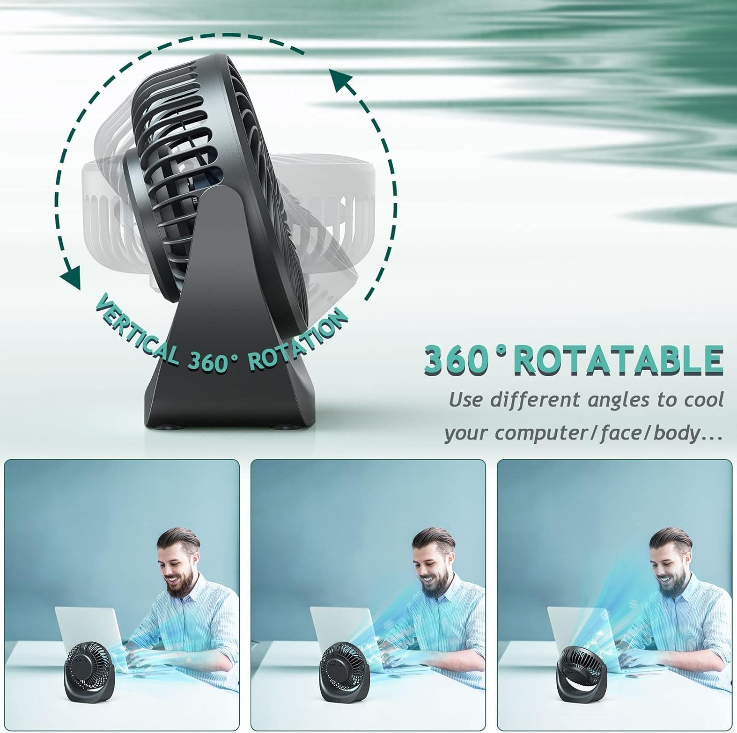 SHAVINGFUN Desk Fan,Samll Personal Fan,Table Fan Rechargeable 4000Mah Battery,5 Speed Silent Bed Fans with 360&deg;Rotatable Strong Airflow,Portable Cooling Fan for Desktop Office Home Bedroom