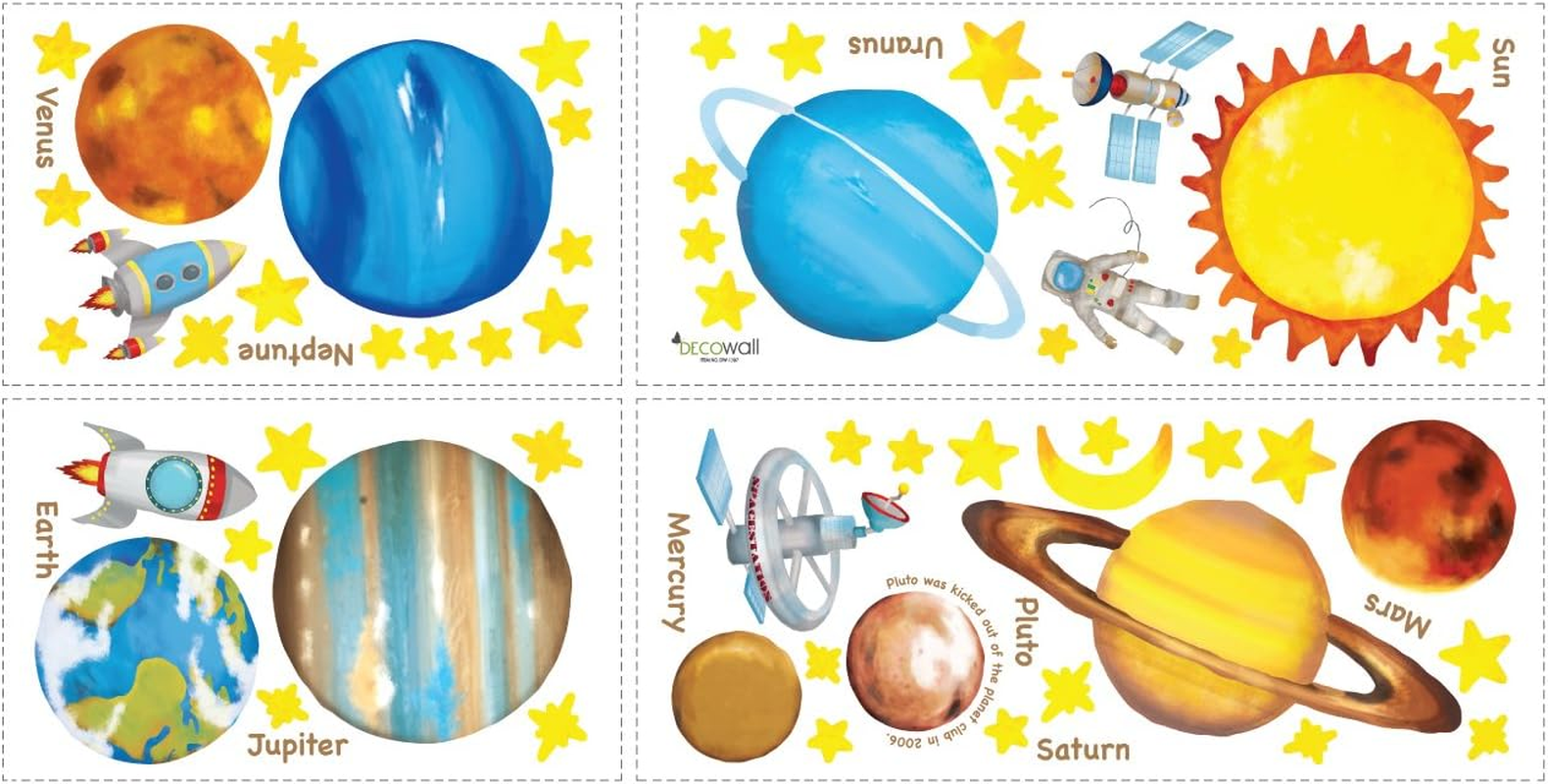 DECOWALL DS8-1307 Planets in the Space Kids Wall Stickers Wall Decals Peel and Stick Removable Wall Stickers for Kids Nursery Bedroom Living Room image number 4