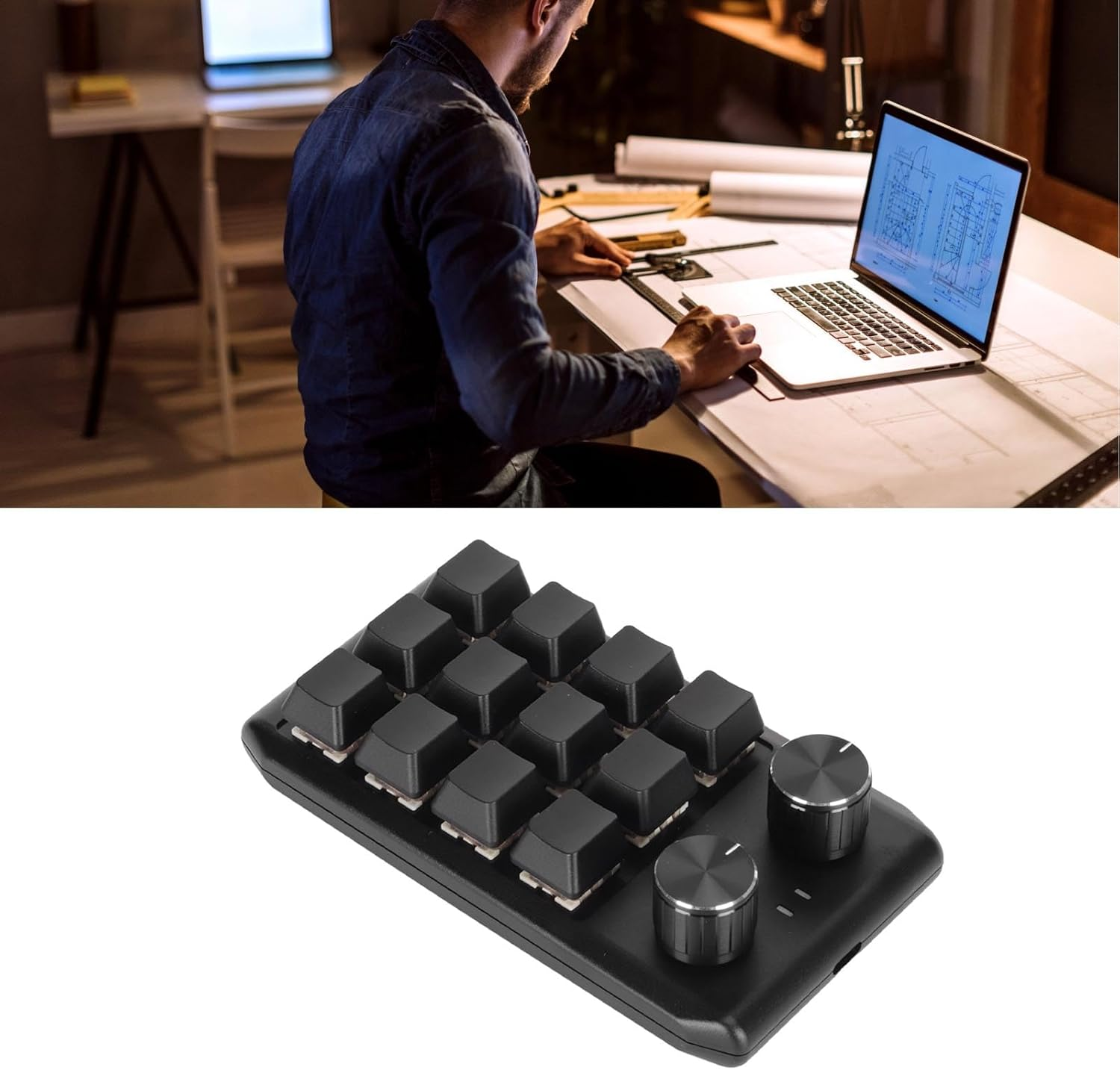 Programming Macro Keypad, Mechanical Macro Custom Keypad Multifunction 12 Keys 2 Knobs for Office (Wired USB) image number 3