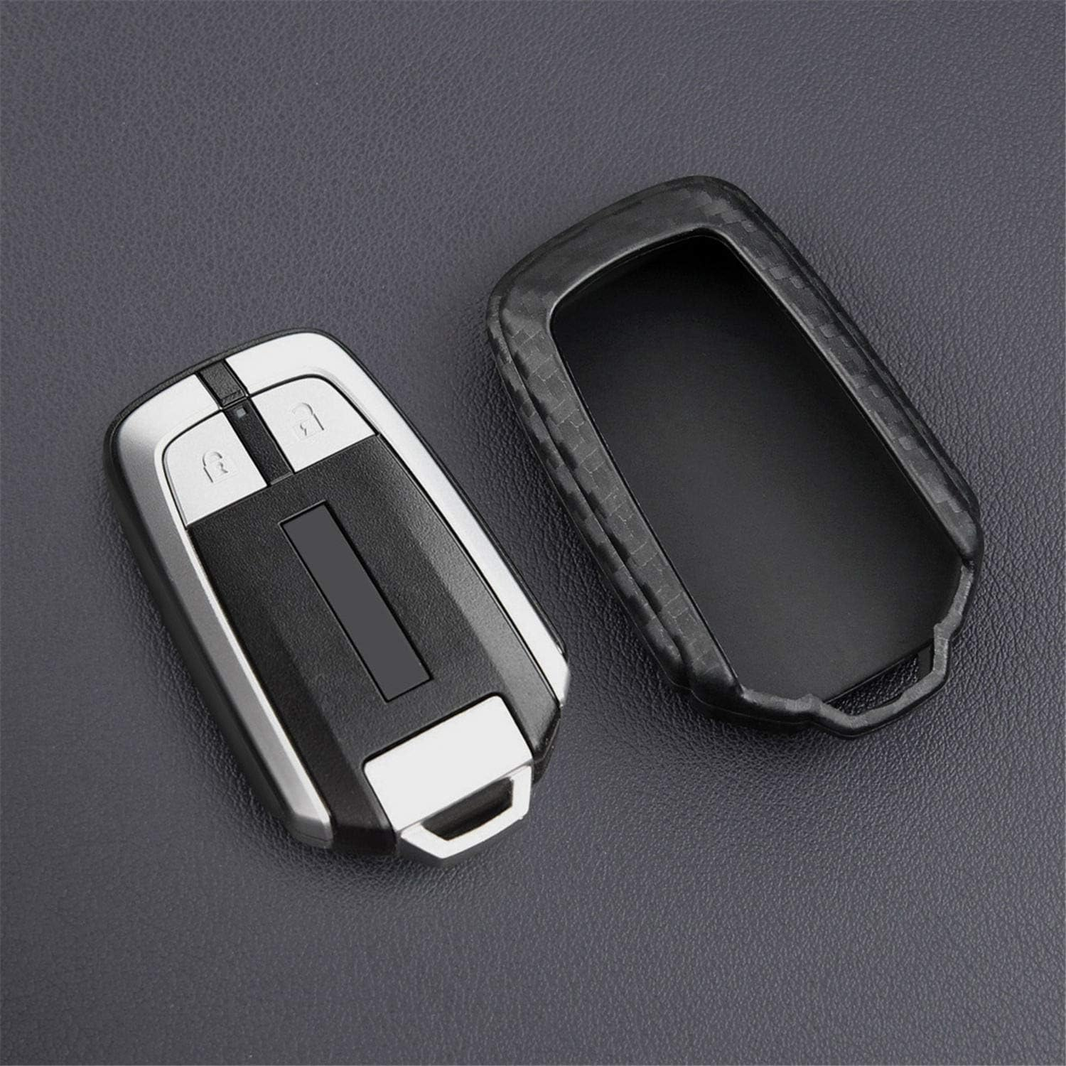 M.Jvisun Soft Silicone Rubber Carbon Fiber Texture Case Key Fob Cover for Isuzu D-Max MU-X Car Remote Key Shell - Black - round Keychain image number 3