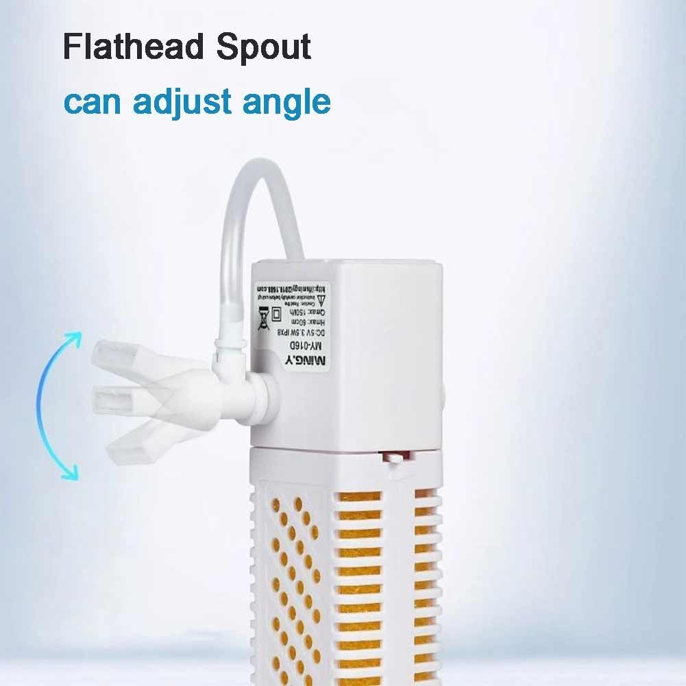 USB Submersible Fish Tank Internal Filter, 3.5W Aquarium Filter with Water Pump for 3-40L Fish and Turtle Tank