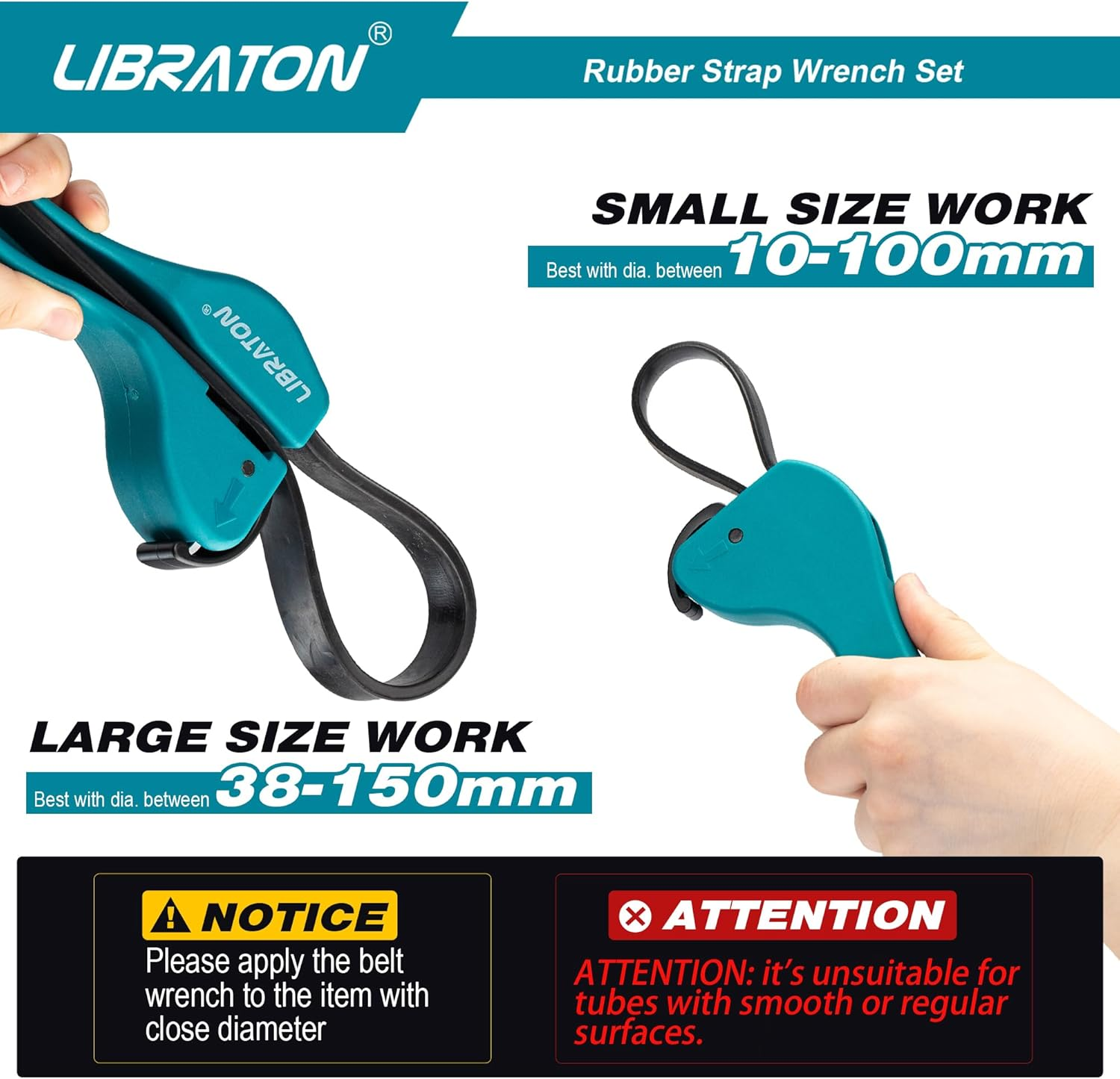 Libraton Adjustable Rubber Strap Wrench Set, 2-Piece, Universal Oil Filter Wrench, Multifunctional, Shower Heads, Jar Opener image number 5
